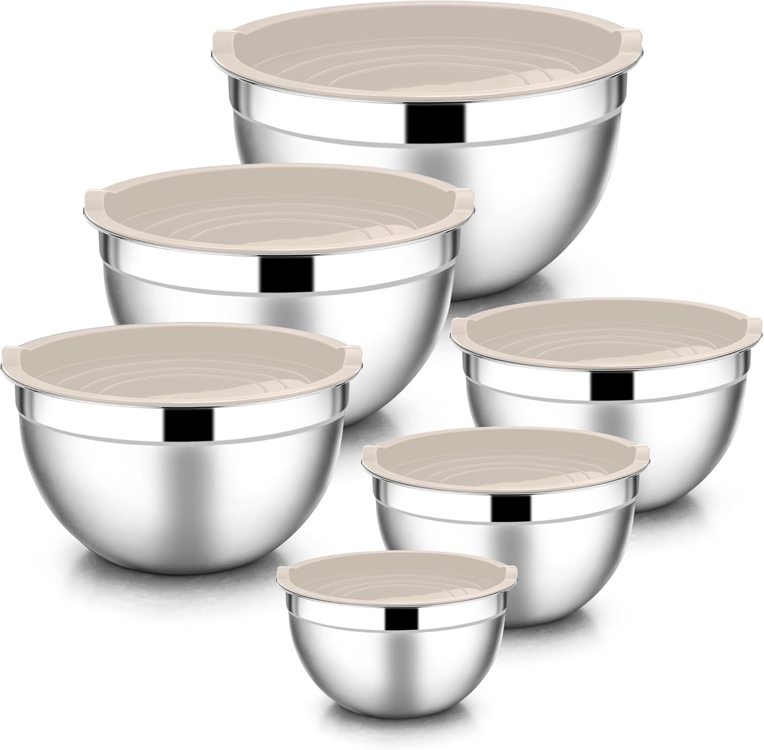 E-far Mixing Bowls with Lids, 12-Piece Stainless Steel