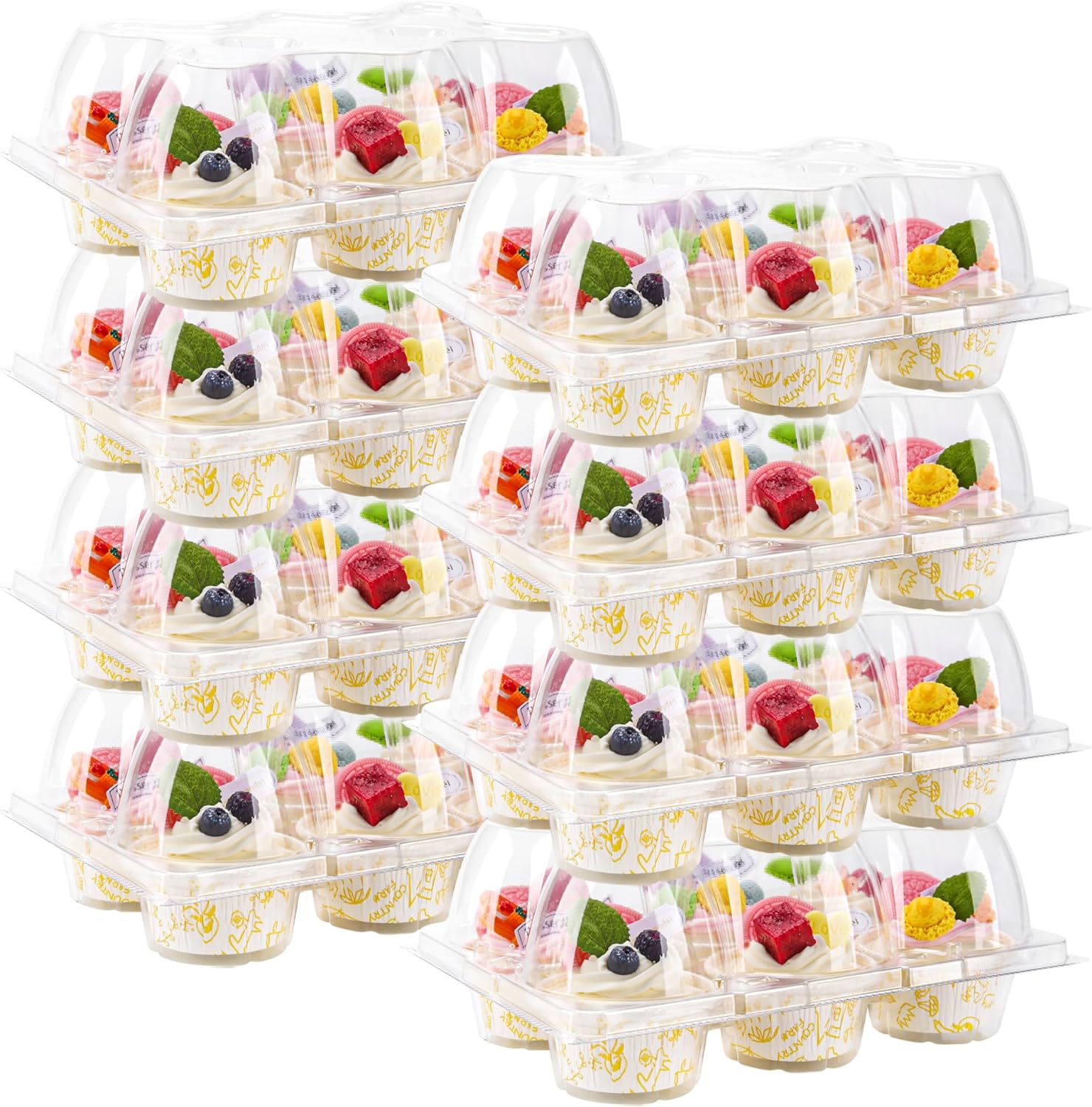 NPLUX 6-Count Cupcake Containers (60 Pack) with Detachable