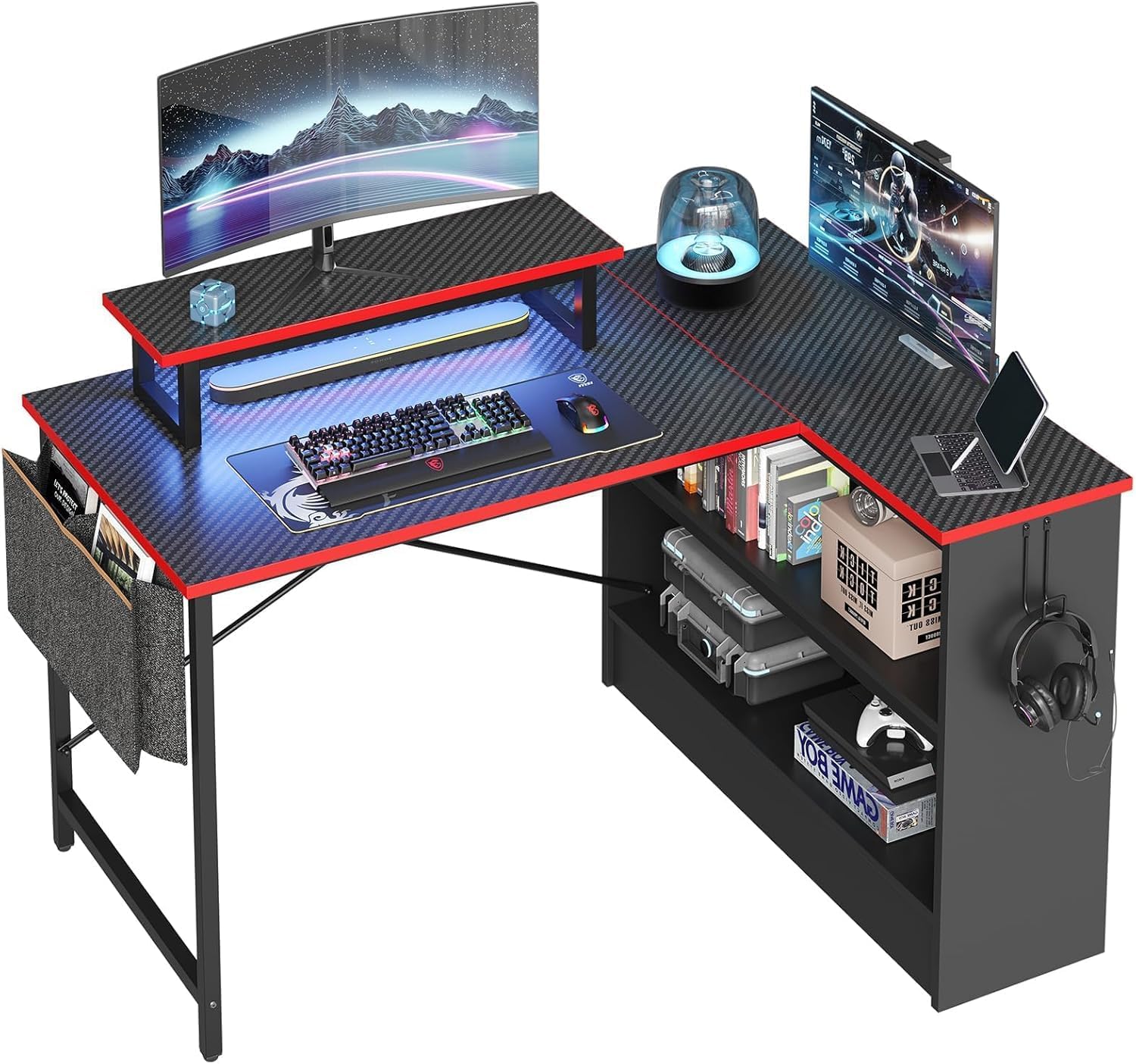 Bestier L Shaped Gaming Desk with Storage Shelves,