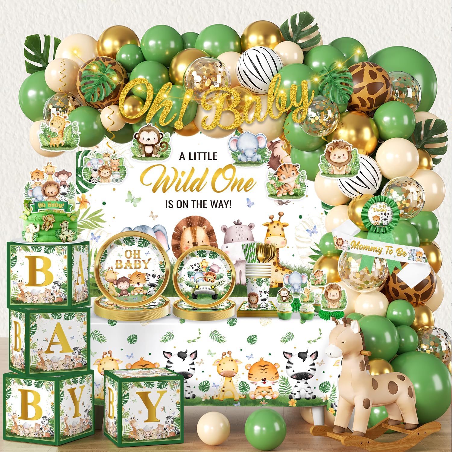 cocomigo 300PCS Safari Baby Shower Decorations, 30 Safari