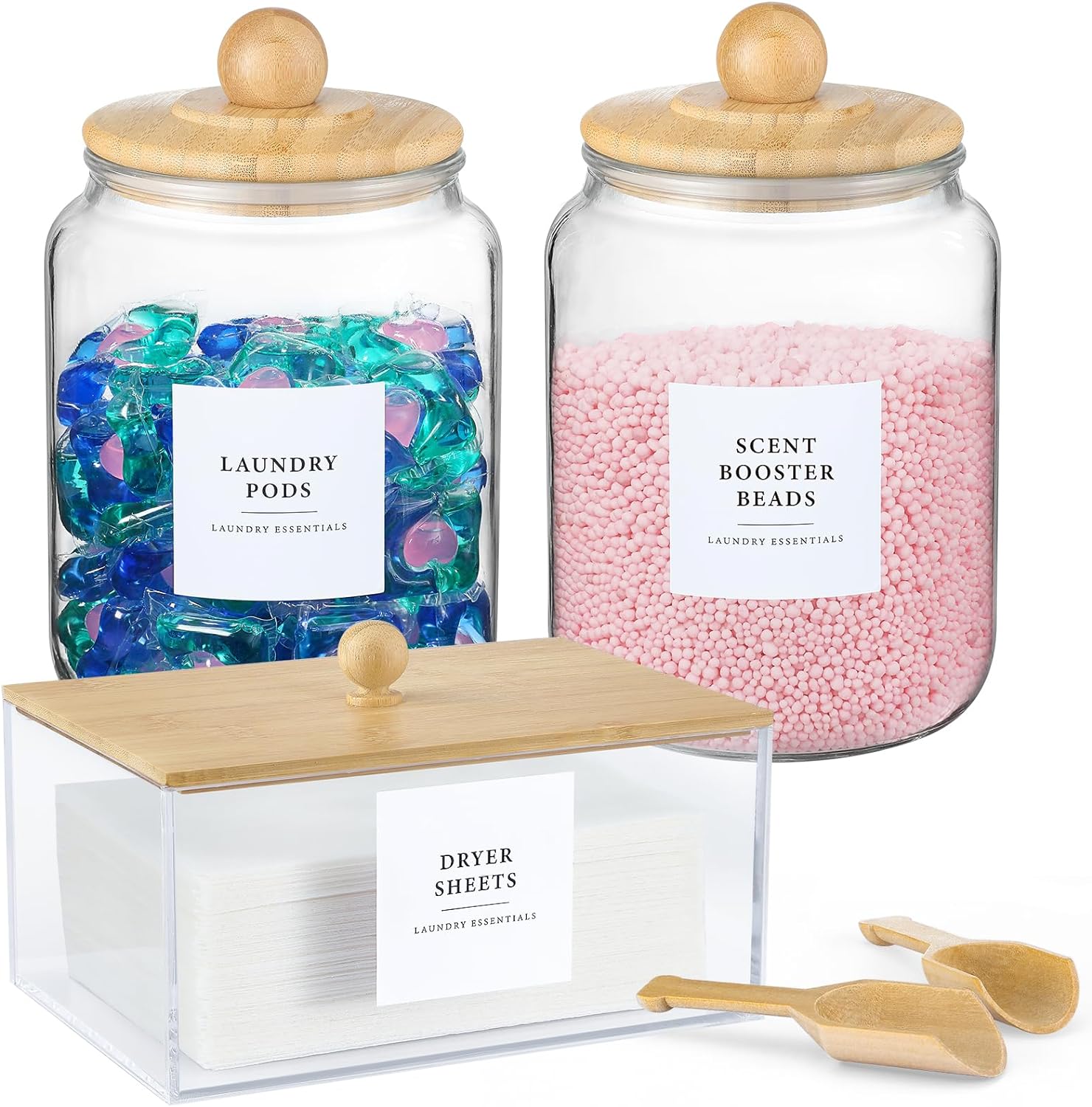 LANDNEOO Glass Jars and Dryer Sheet Holder with
