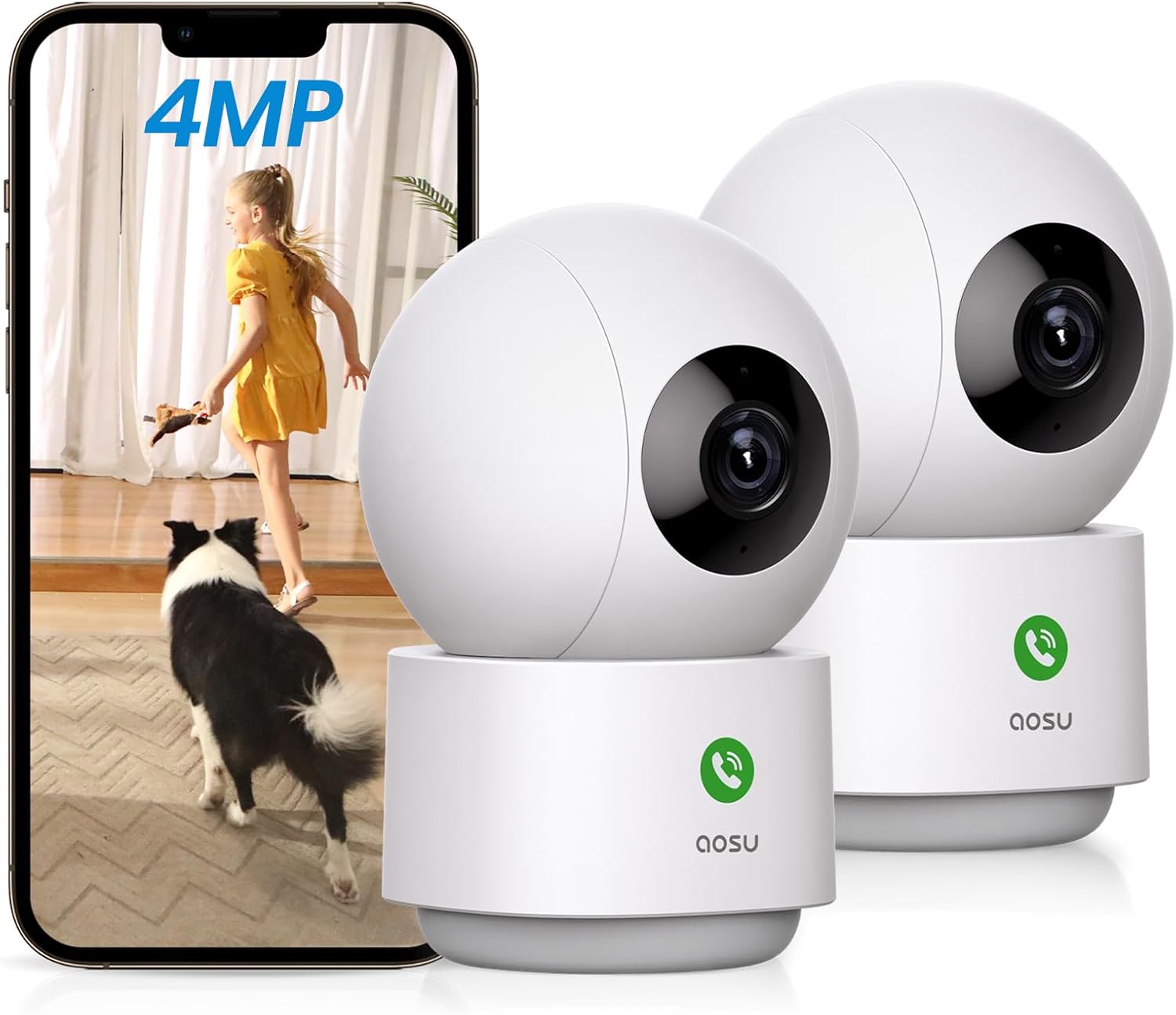 aosu 4MP 2.5K Indoor Security Camera, 360° Baby
