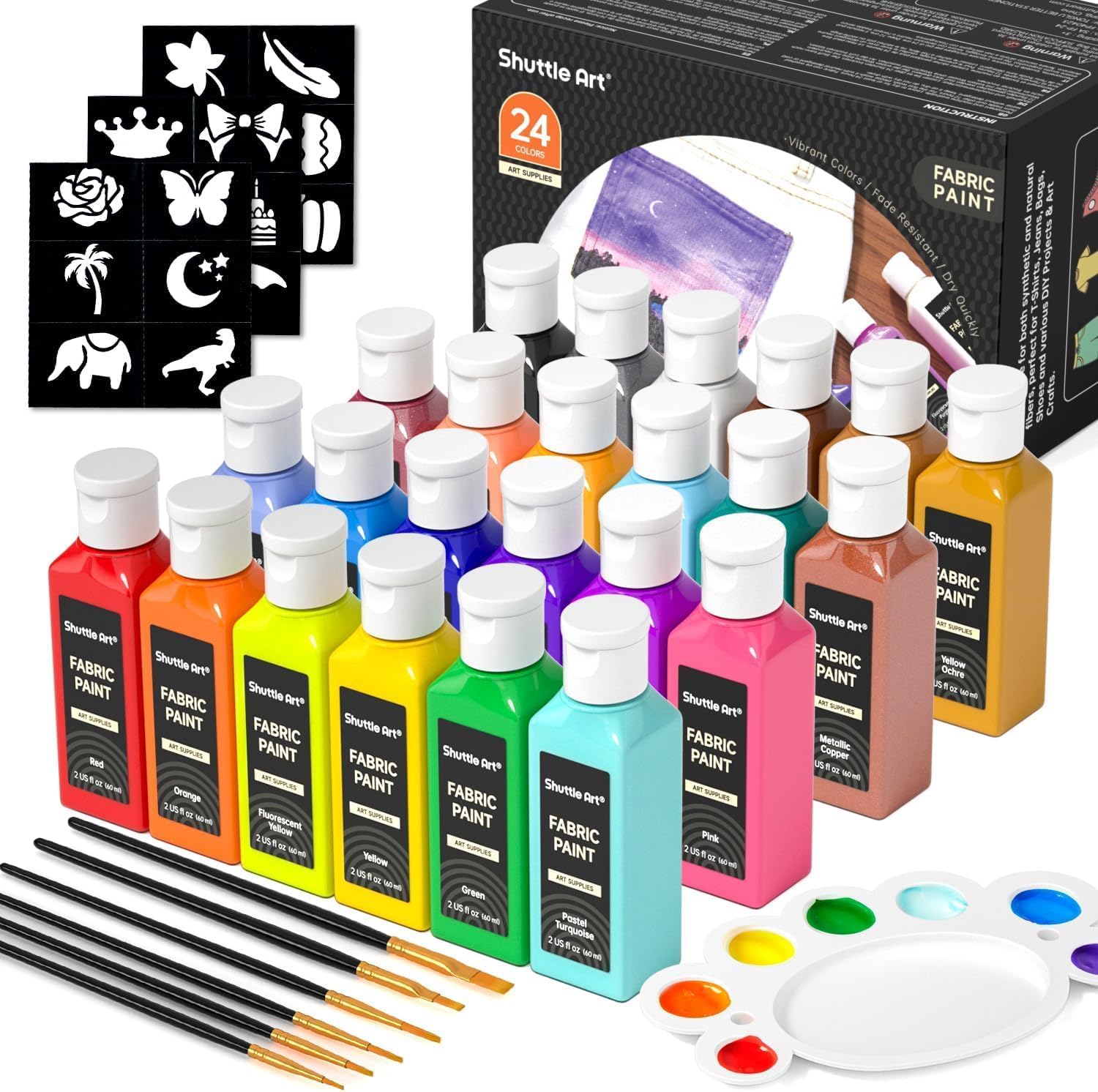 Shuttle Art Fabric Paint 24 Colors Permanent Soft