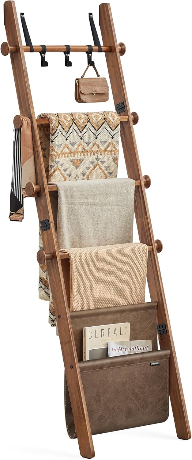 VASAGLE Blanket Ladder for Living Room, 5-Tier Wooden