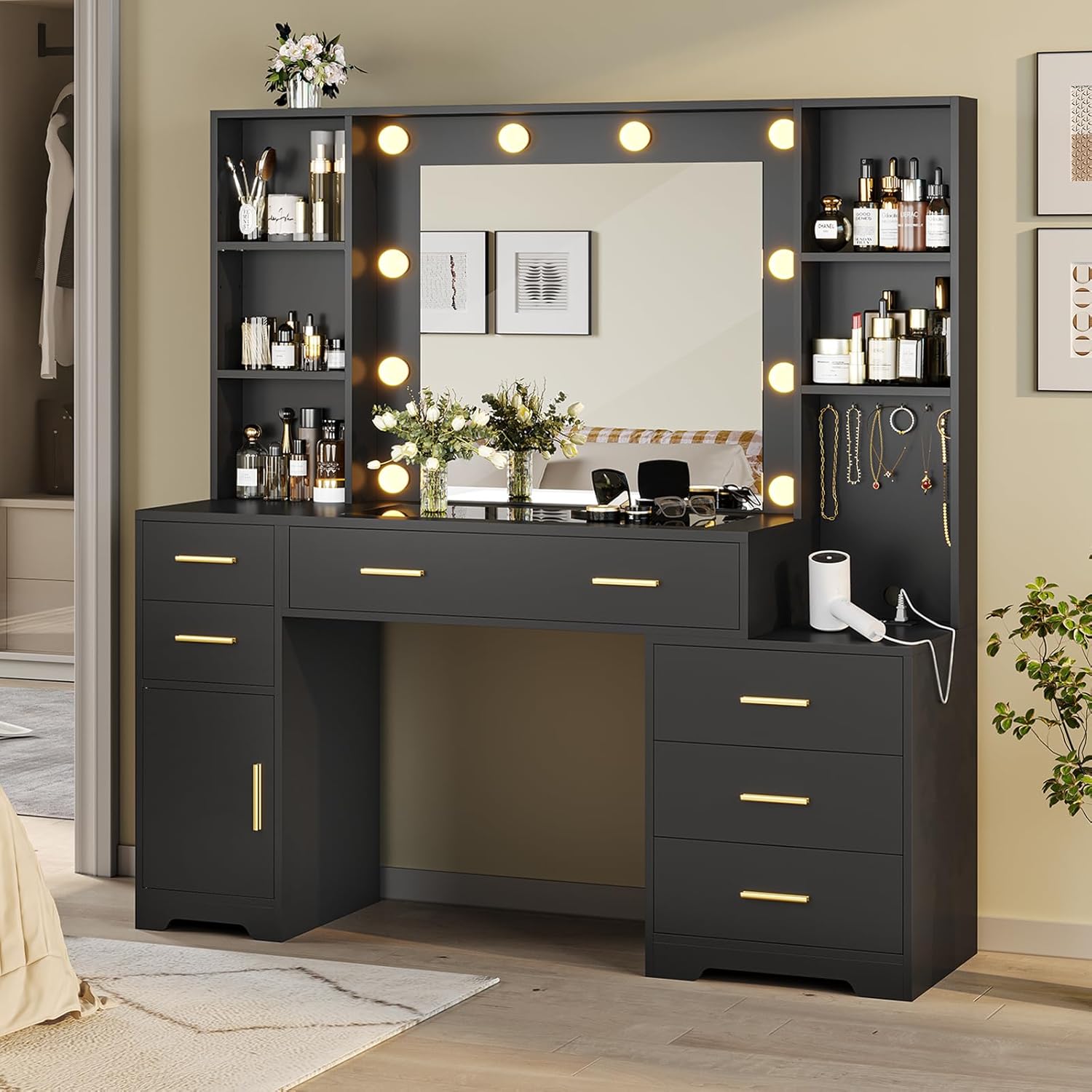 48.8'' Large Vanity Desk with Lighted Mirror &