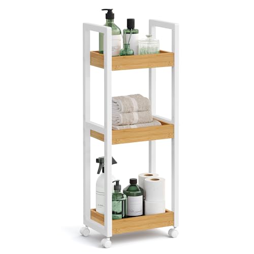 SONGMICS Bamboo Rolling Cart, 3-Tier Utility Cart on