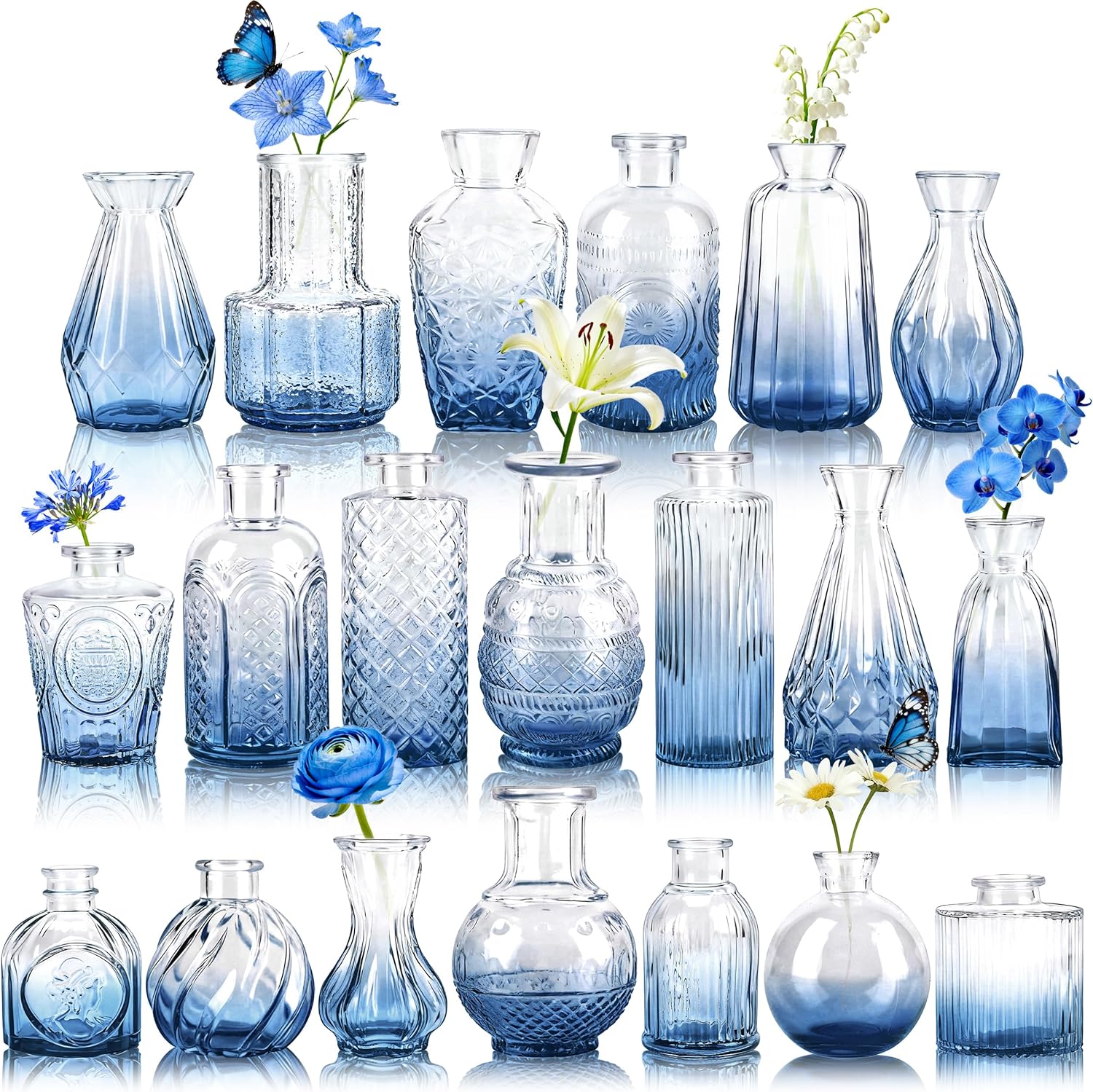 Der Rose Blue Glass Bud Vases Set of