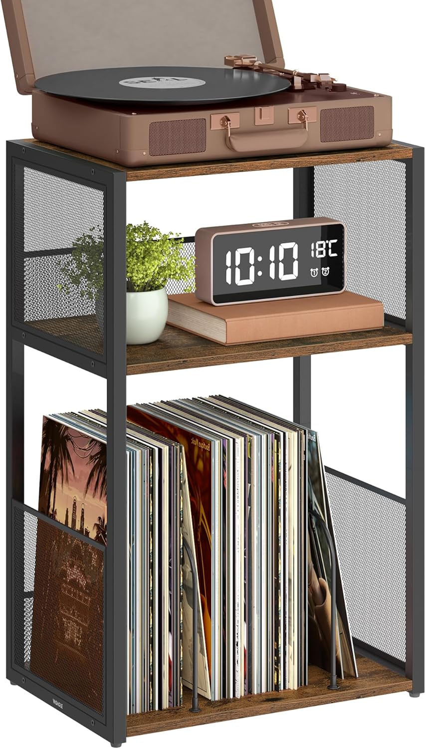VASAGLE Record Player Stand, 3-Tier Side Table, Vinyl