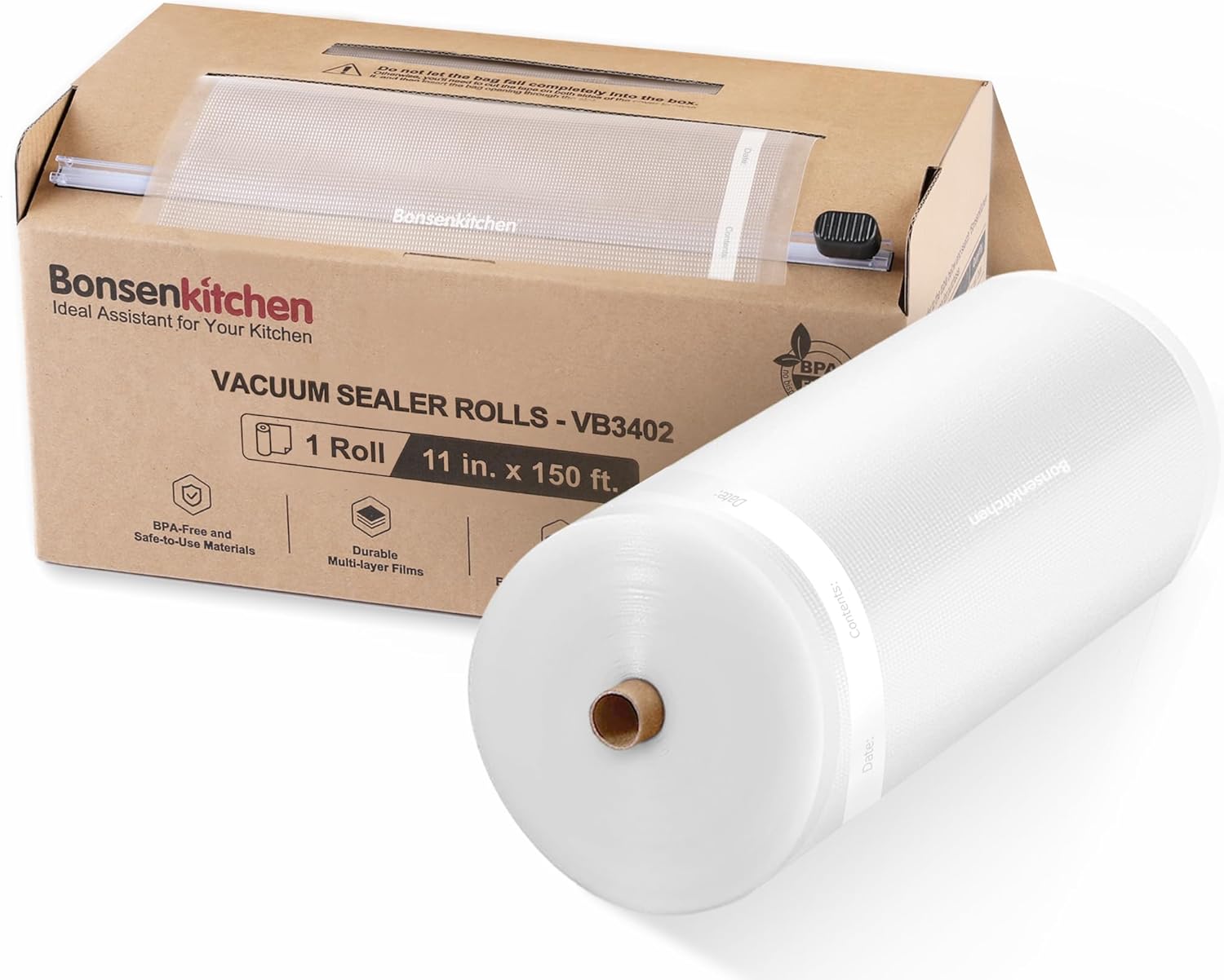 Bonsenkitchen 11” x 150’ Vacuum Sealer Bags Rolls
