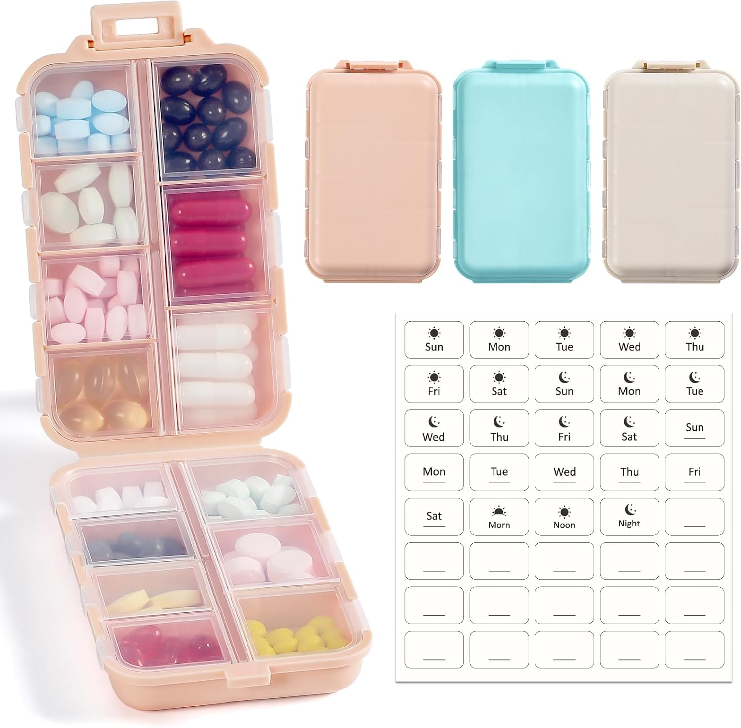 3 Pack, 14 GRIDS Travel Pill Organizer Box