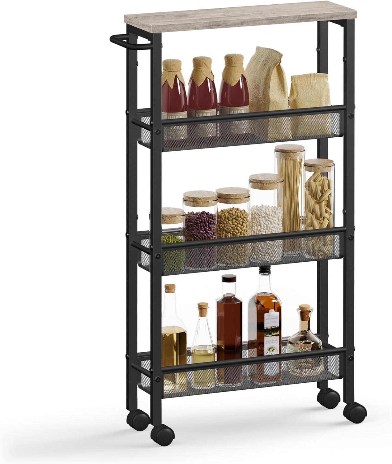 VASAGLE Slim Rolling Cart, 4-Tier Narrow Storage Cart