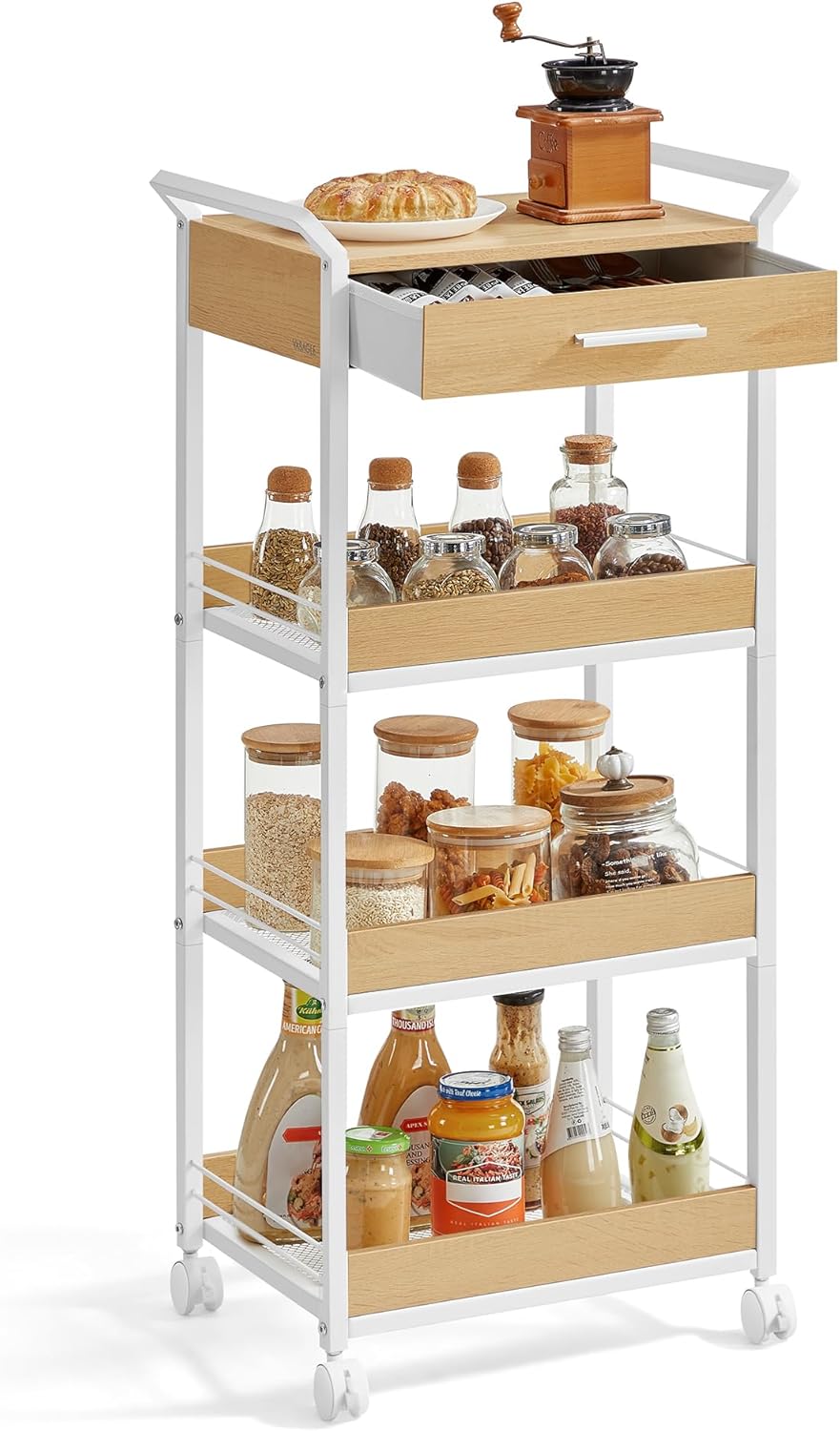 VASAGLE 4-Tier Rolling Utility Cart with Table Top,