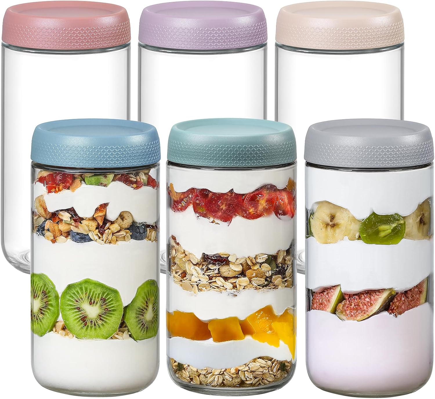 NETANY 6-Pack 24 oz Glass Jars with Airtight