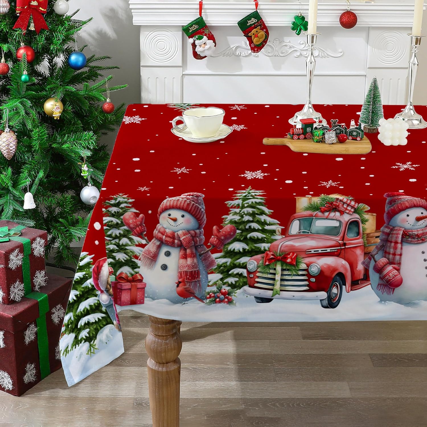Christmas Tablecloth 52x70 Inches, Red Table Cloth for