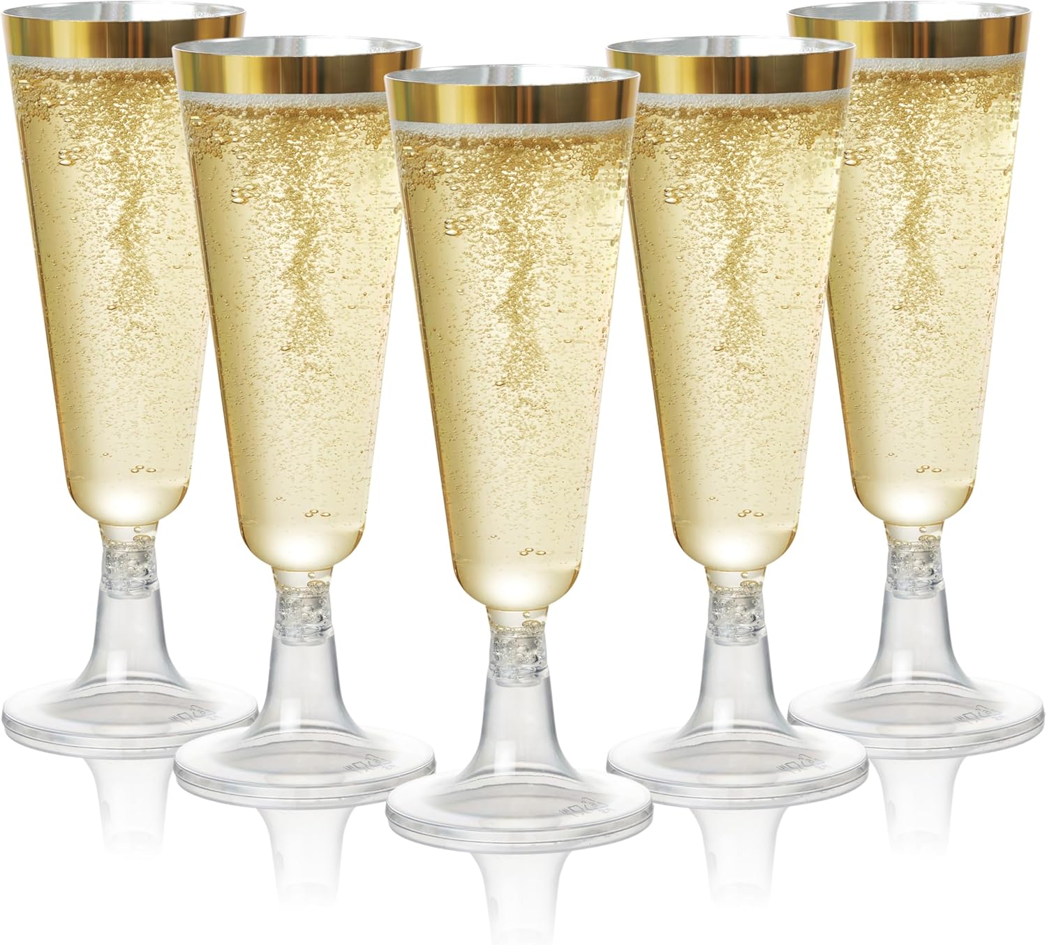 MATANA 48 Gold-Rim Plastic Champagne Flutes 5oz, Reusable