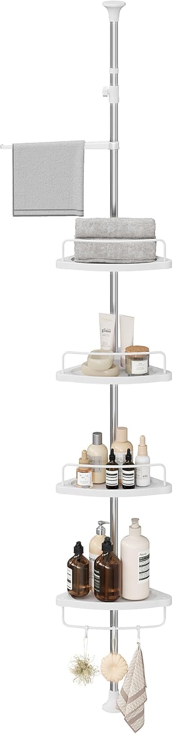 SONGMICS Corner Shower Caddy Tension Pole, 4-Tier Rust-Resistant