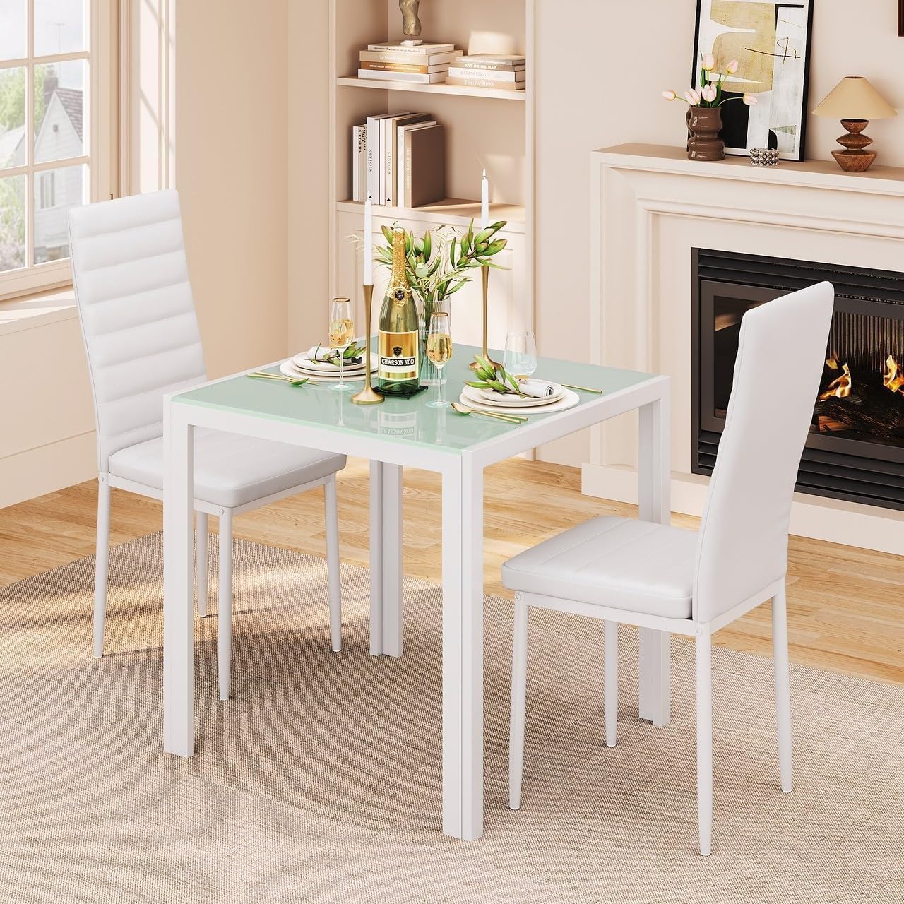 Gizoon 3 Piece Glass Dining Table Set, Kitchen