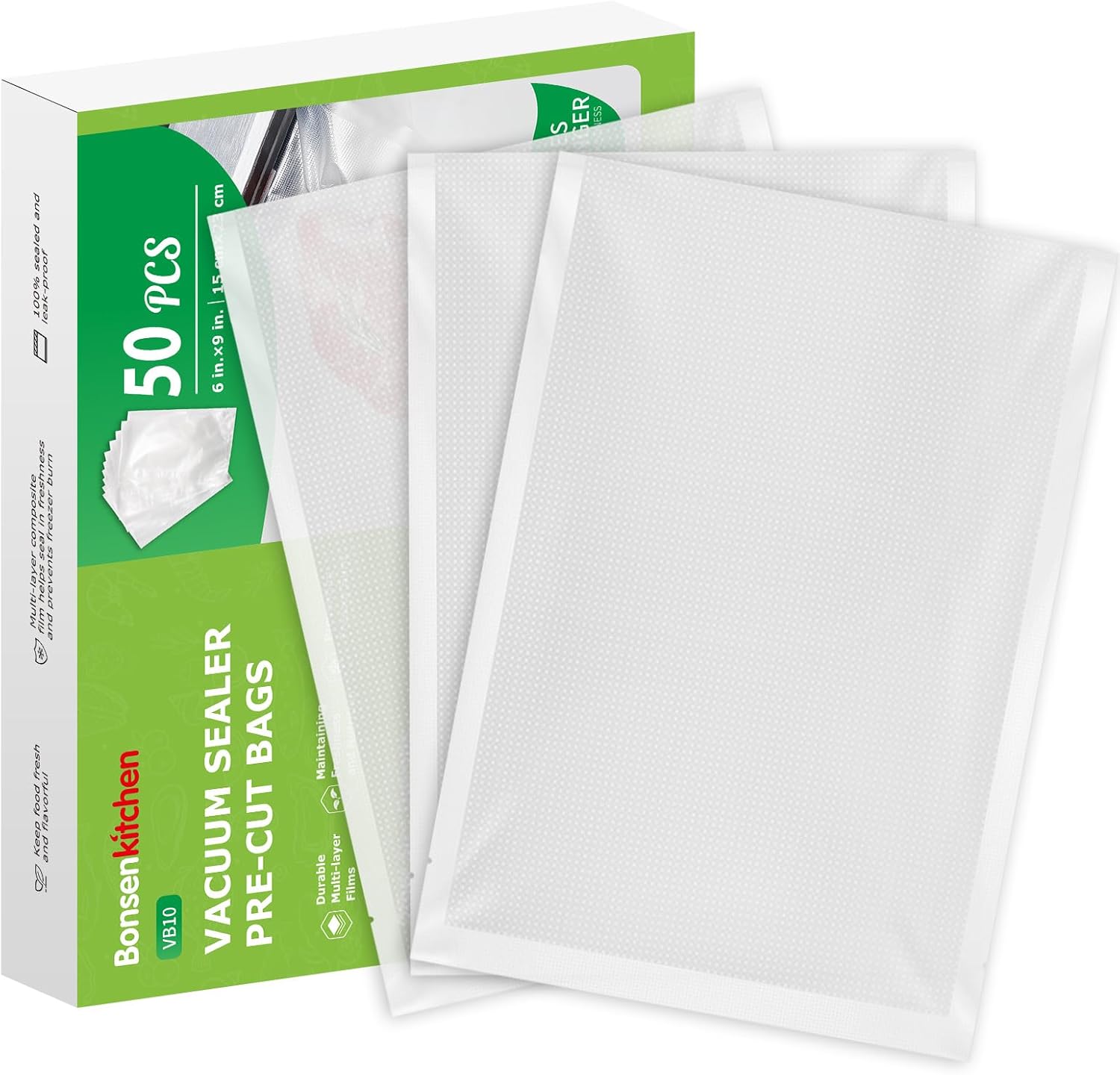 Bonsenkitchen Precut Vacuum Sealer Bags, 50 Pint 6"