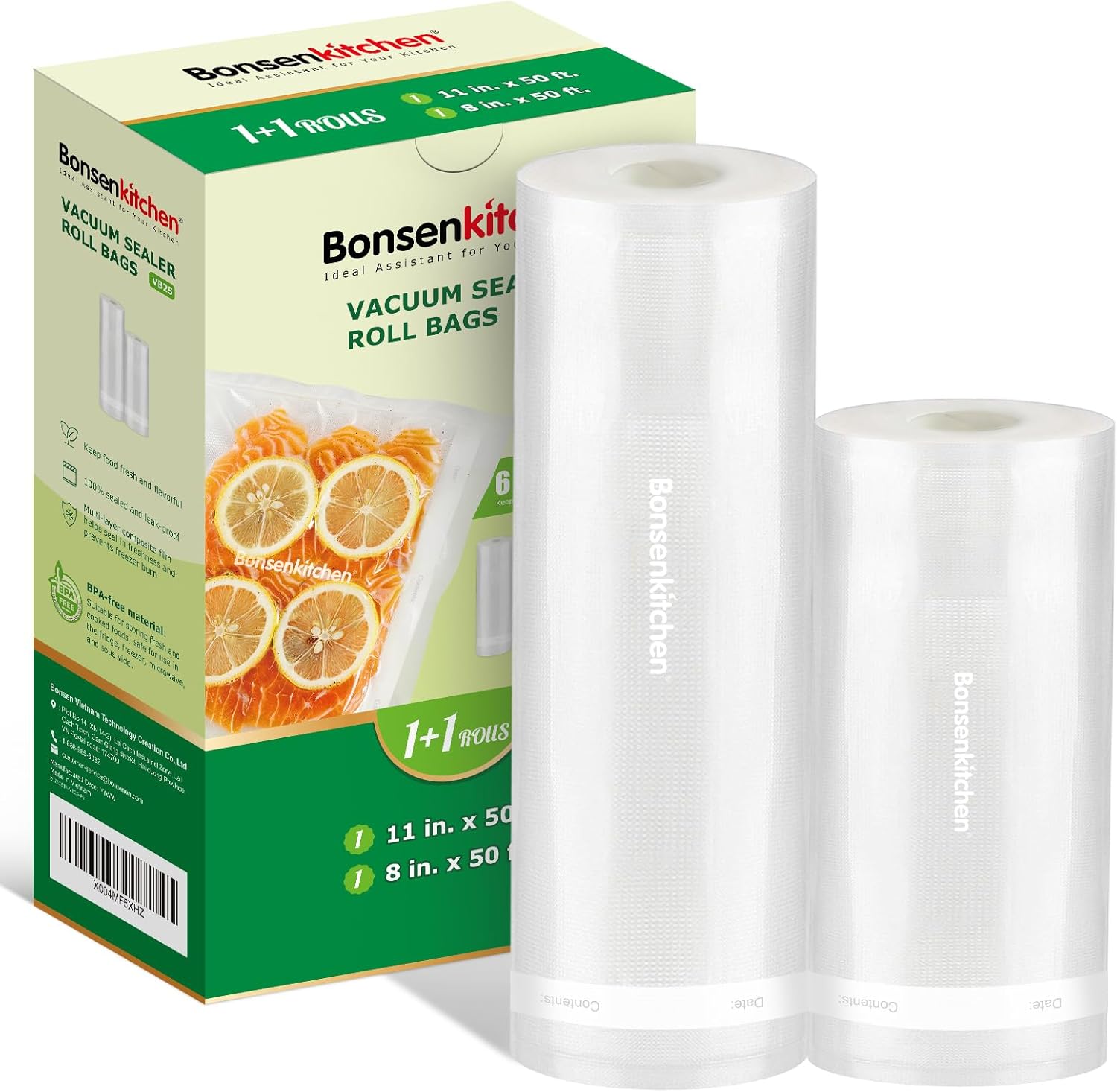 Bonsenkitchen Vacuum Sealer Bags Rolls, 11in x 50ft