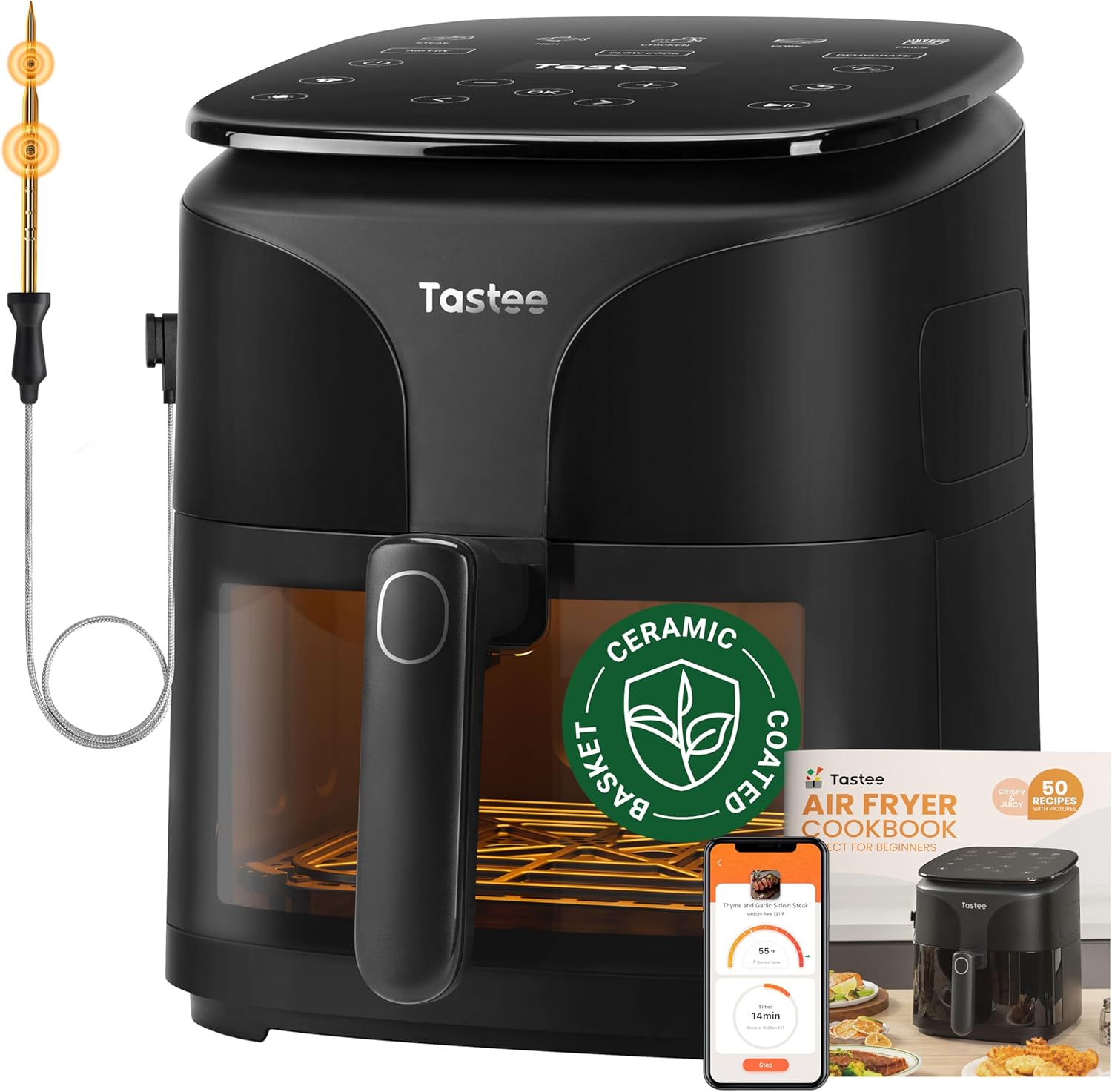 Tastee Ceramic Air Fryer, 8-in-1 Compact 5.5QT, 450F