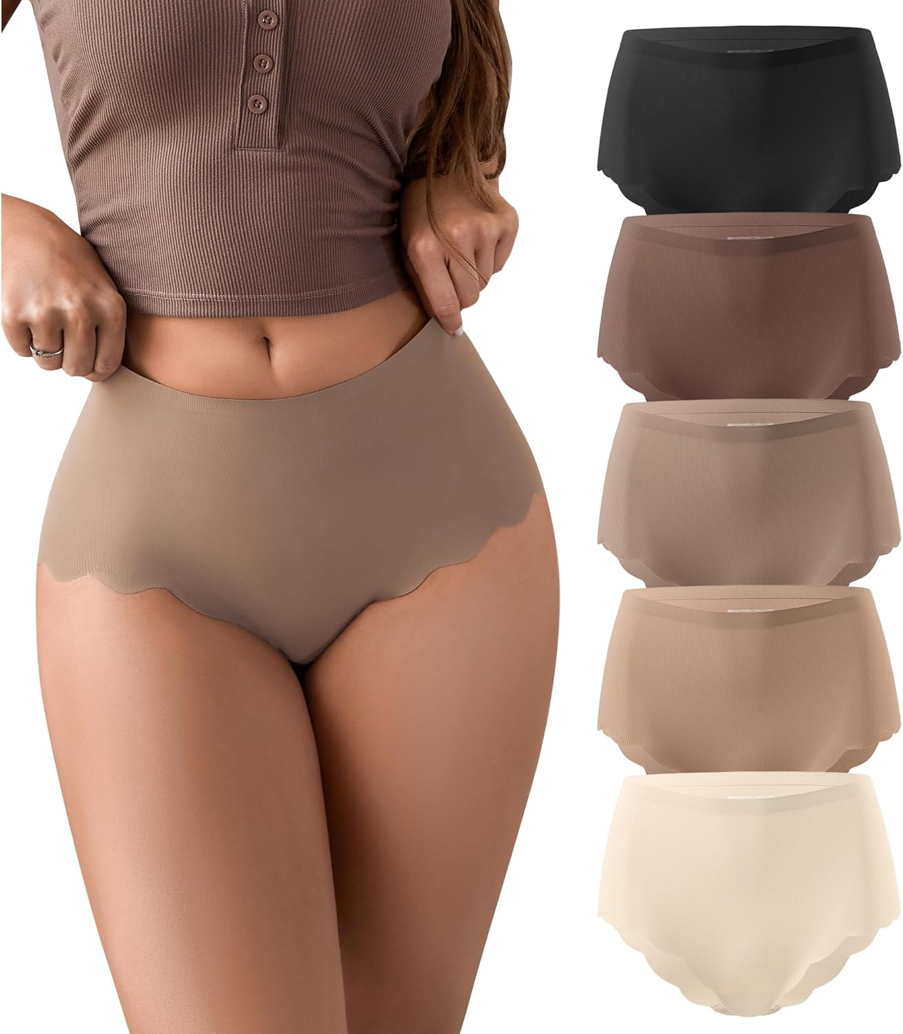 SHARICCA Seamless High-Waisted Cheeky Bikini Panties for Women,