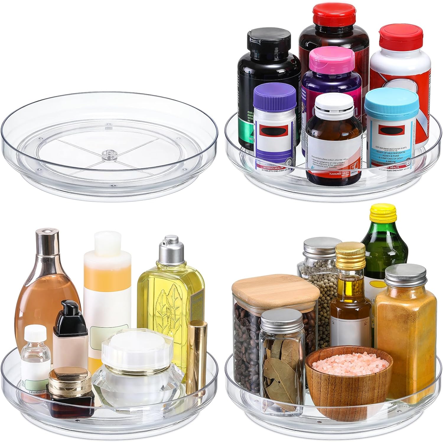 4 Pack, 10 Inch Clear Non-Skid Lazy Susan