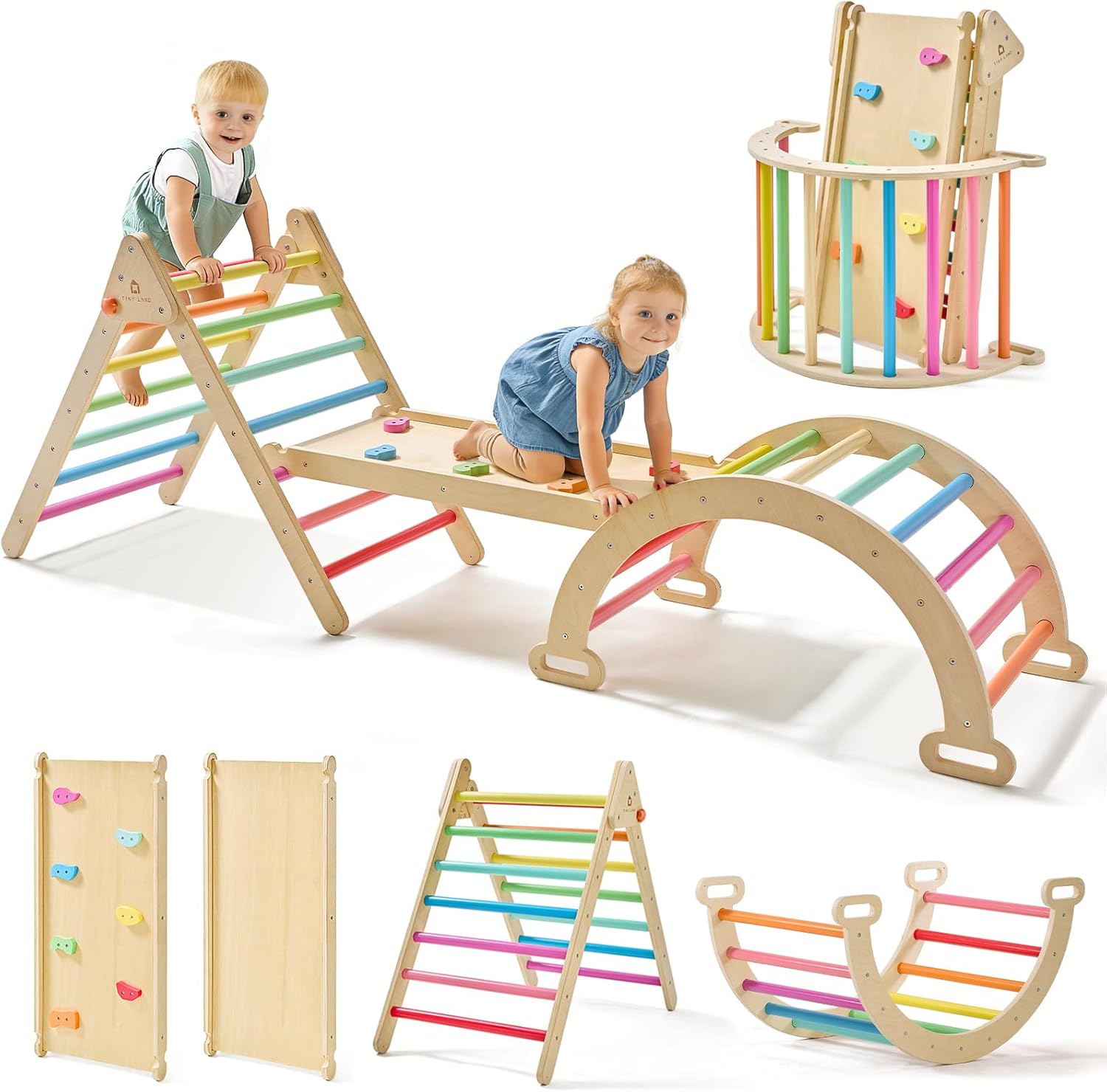 Tiny Land Pikler Triangle Set, 7-in-1 Foldable Pikler