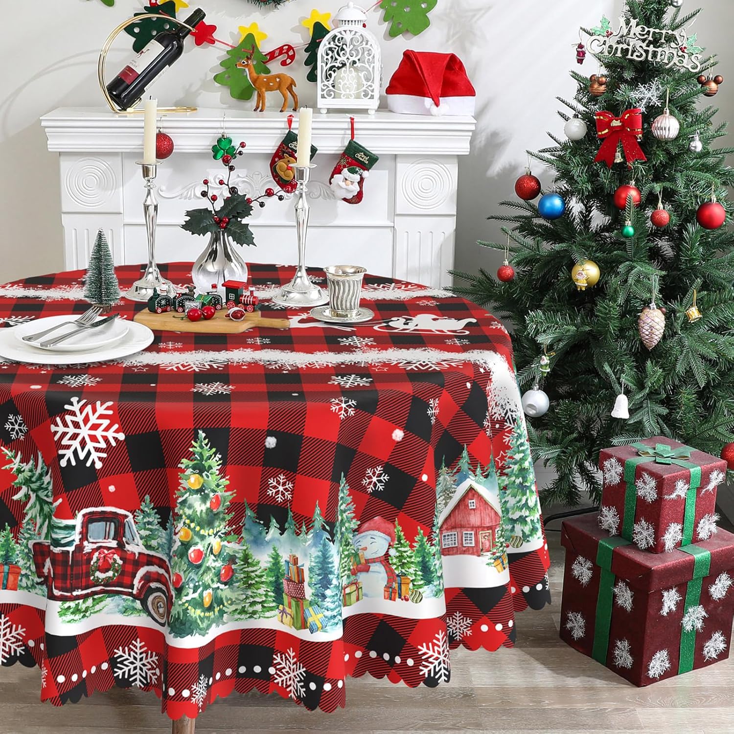 Round Christmas Tablecloth 60 inches - Christmas Decorations