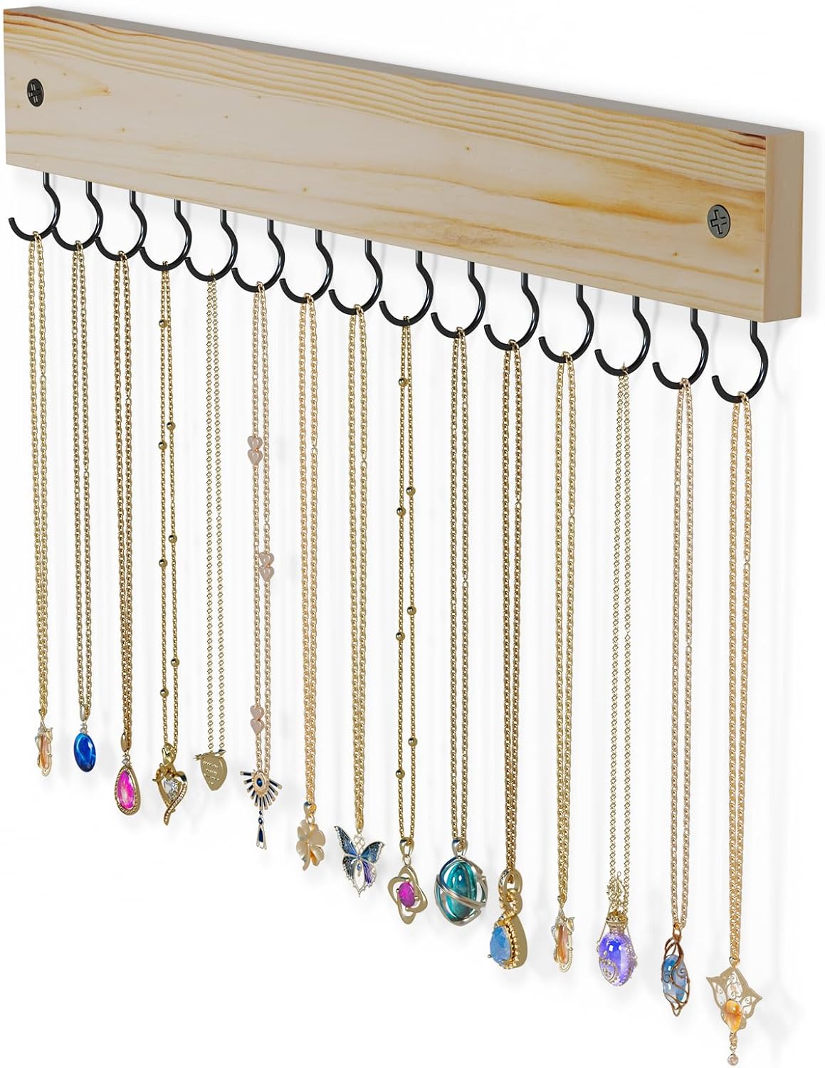 Lolalet Wooden Necklace Holder for Wall with 15