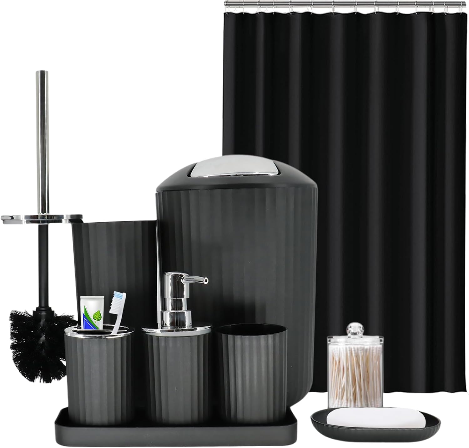 Black Bathroom Accessories Set, 9-Piece Bathroom Accessory Sets