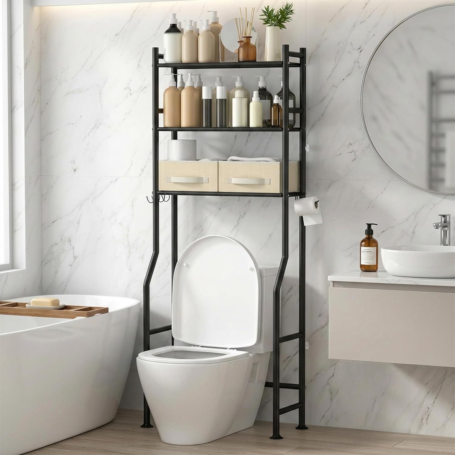 GloTika 3-Tier Over Toilet Storage with 2 Basket
