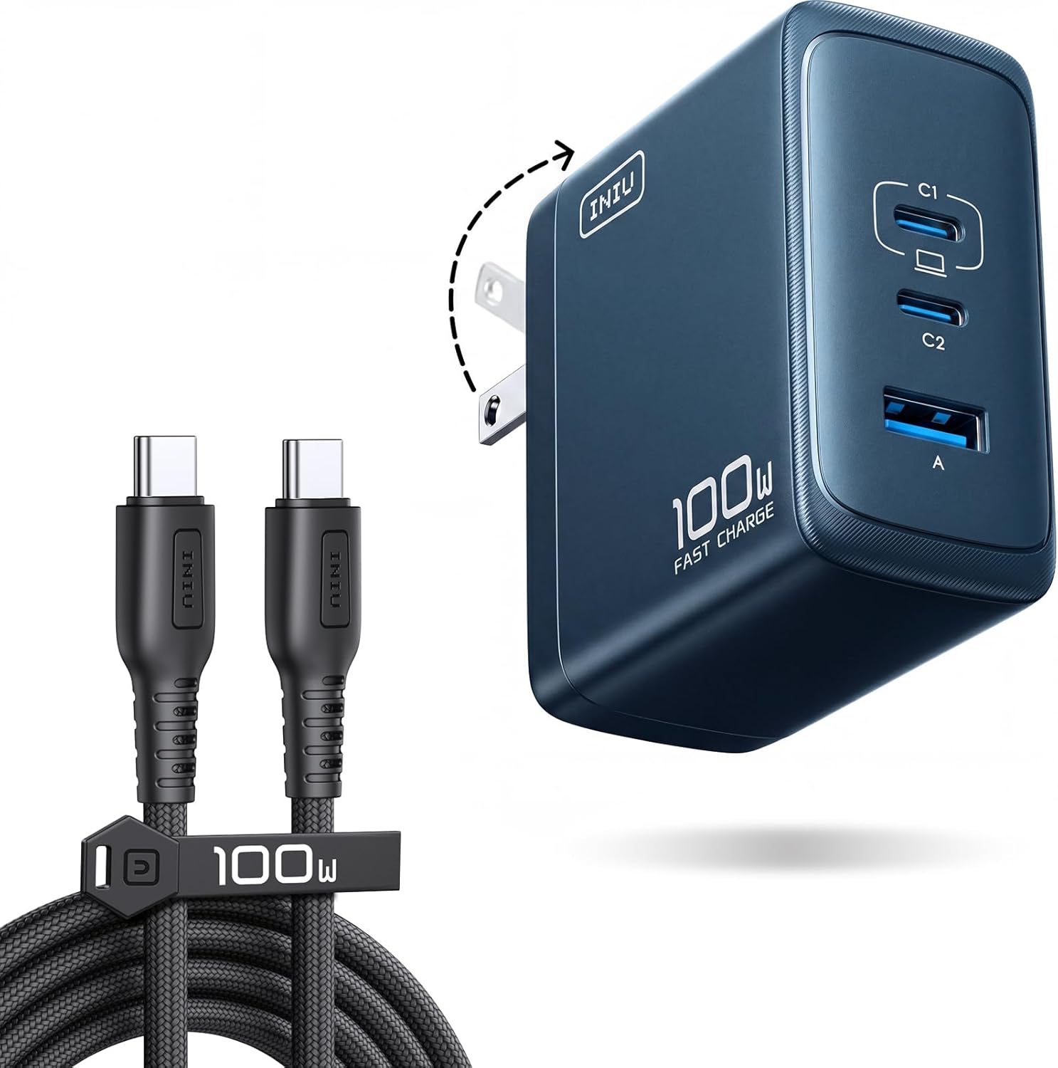 INIU USB C Charger Block, 100W GaN Fast