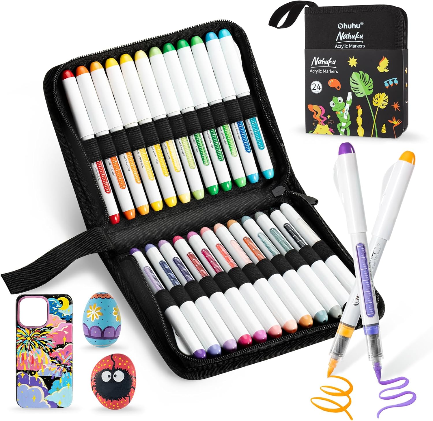 Ohuhu Acrylic Paint Markers Brush Tip 24 Colors