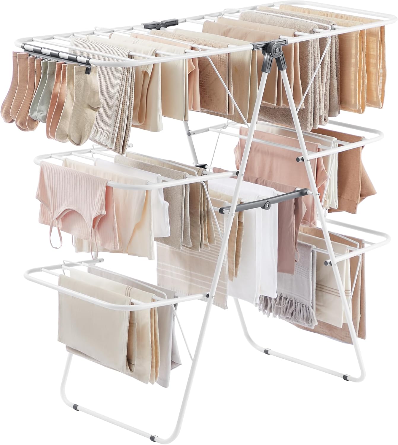 SONGMICS Clothes Drying Rack, Foldable 3-Level Laundry Rack,