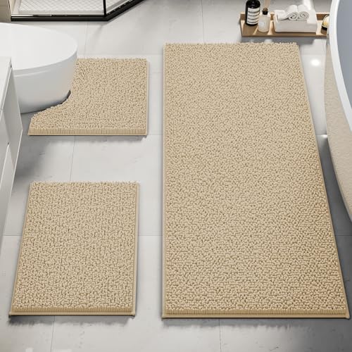 Bathroom Rug Mat Set 3 Piece, Chenille Bath
