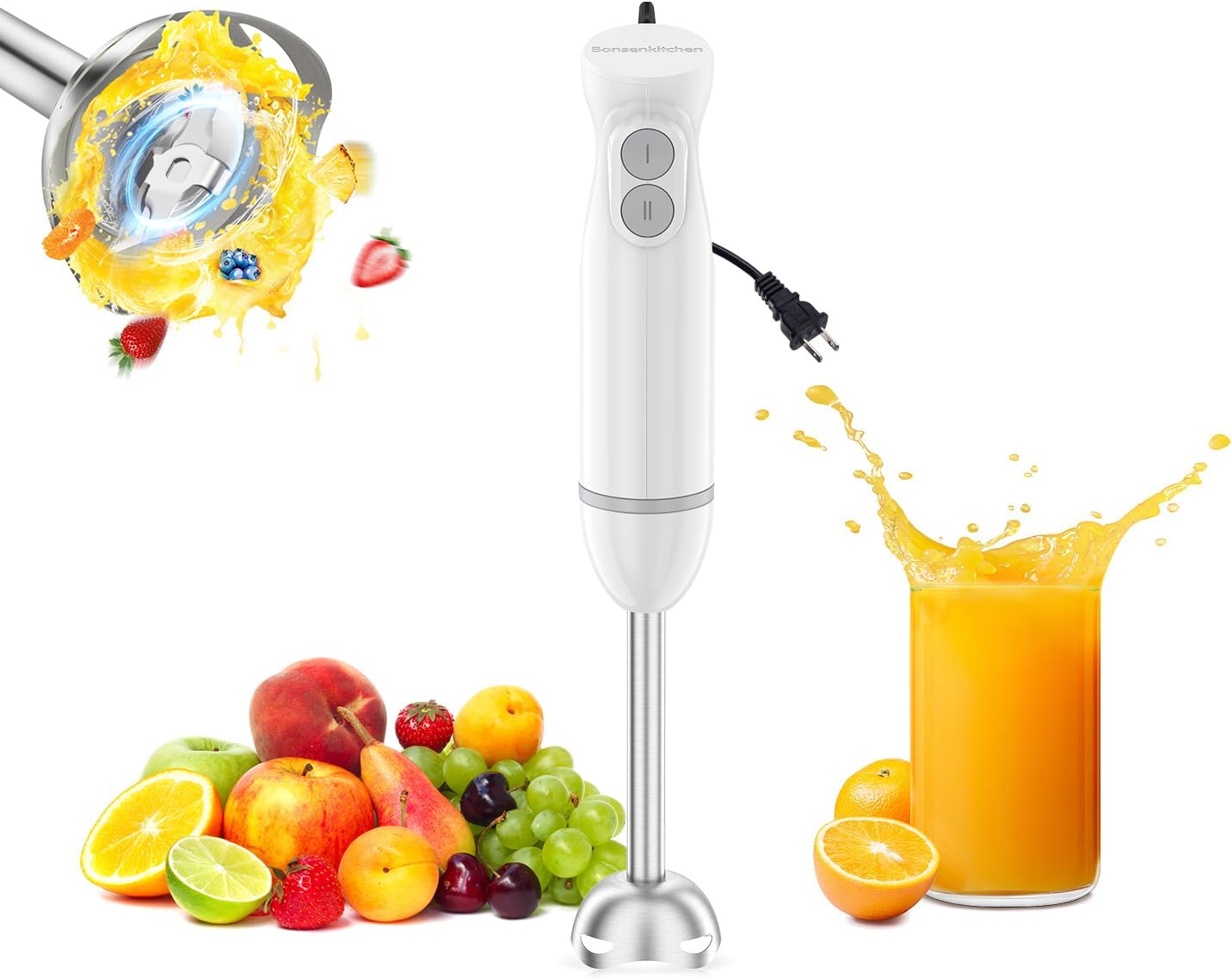 Bonsenkitchen Hand Blender, Immersion Blender with 2 Mixing