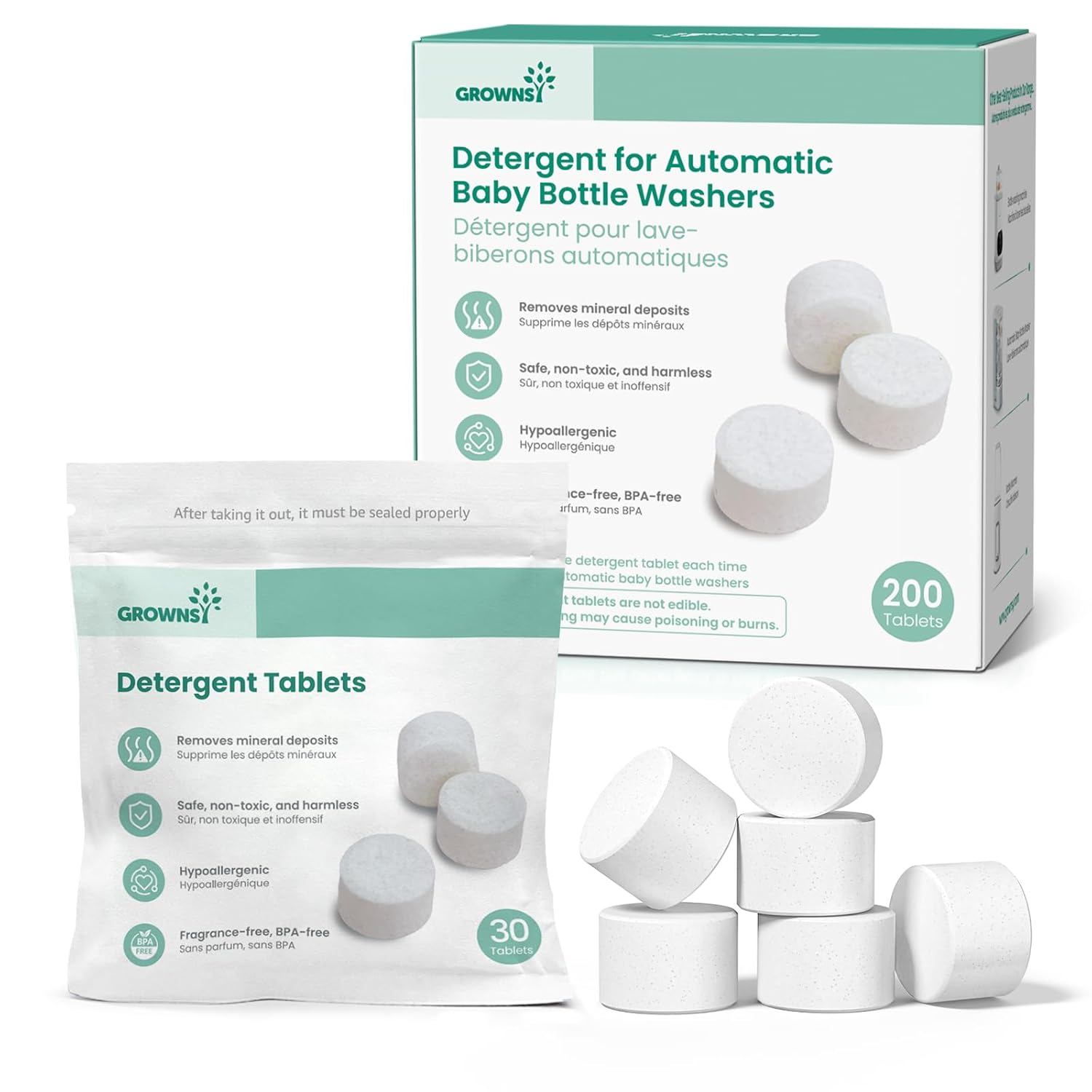 GROWNSY Bottle Washer Tablets 200 Count, Detergent Tablets
