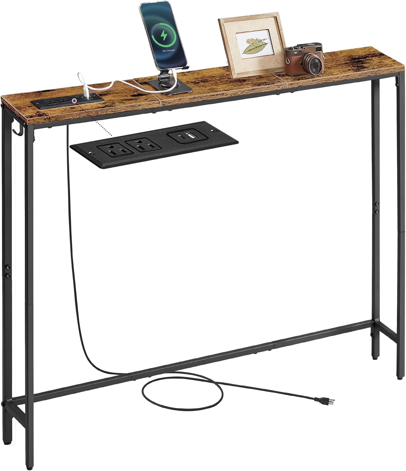 VASAGLE Console Table with Power Outlet, Slim Behind-Couch