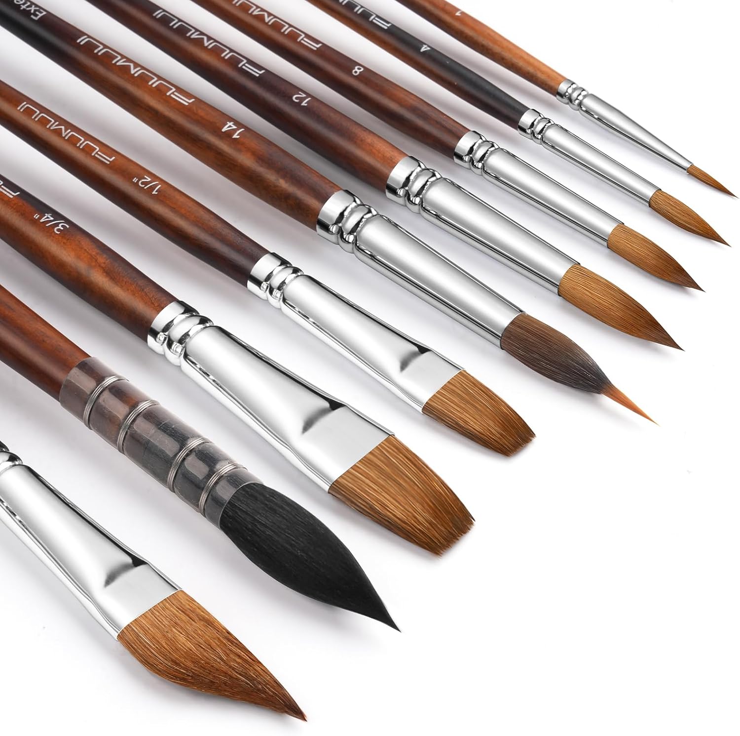 Watercolor Brushes Professional, Fuumuui 9pcs Sable Paint Brushes