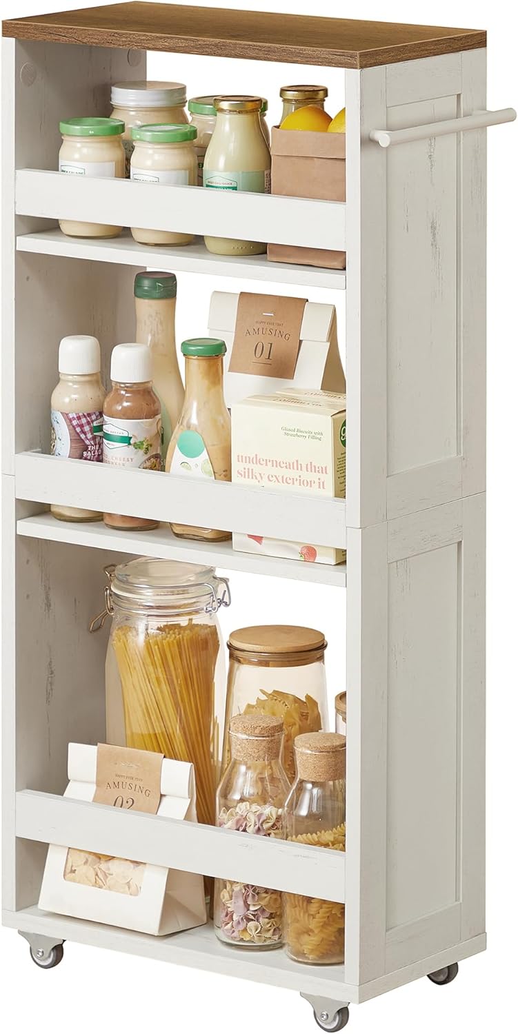 VASAGLE 4-Tier Slide-Out Storage Cart, Slim Kitchen Cart