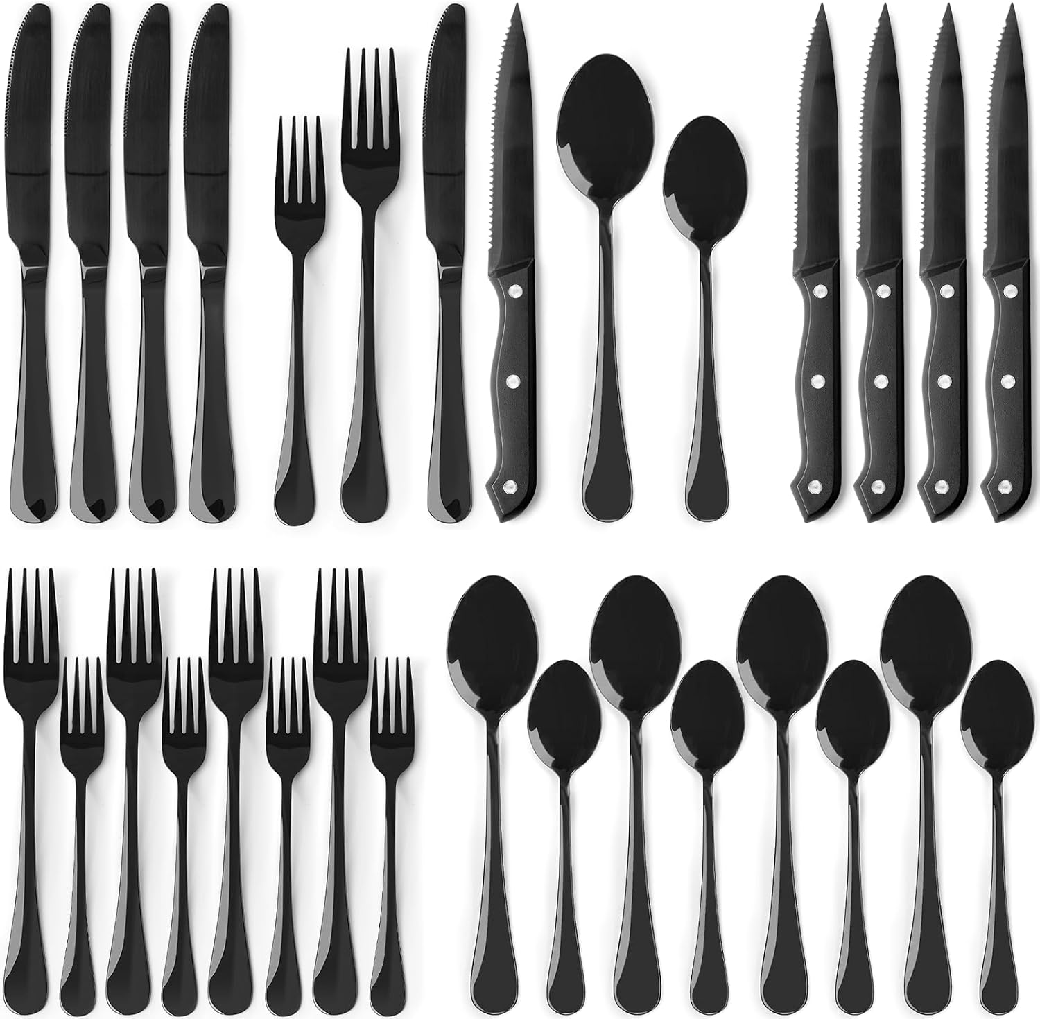 Astercook 24-Piece Black Silverware Set with Steak Knives