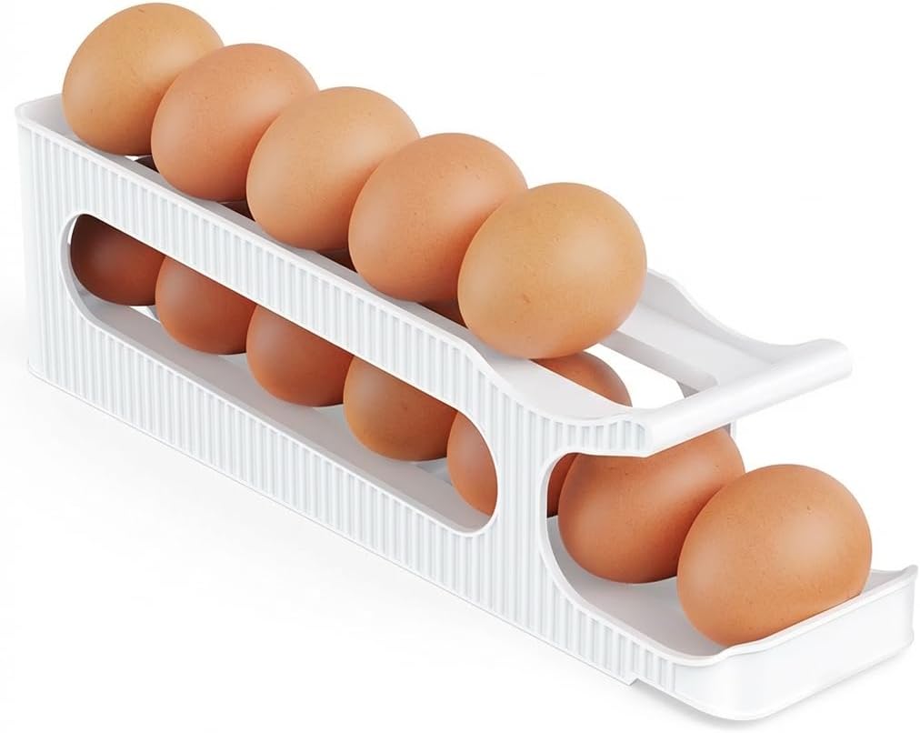 Egg Holder for Fridge, 2 Tiers Auto Rolling