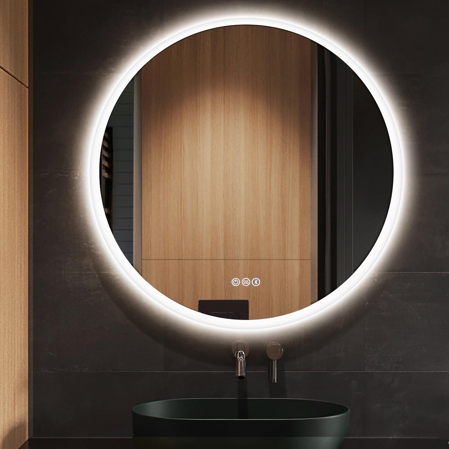 S·BAGNO 40 inch Round LED Bathroom Mirror with