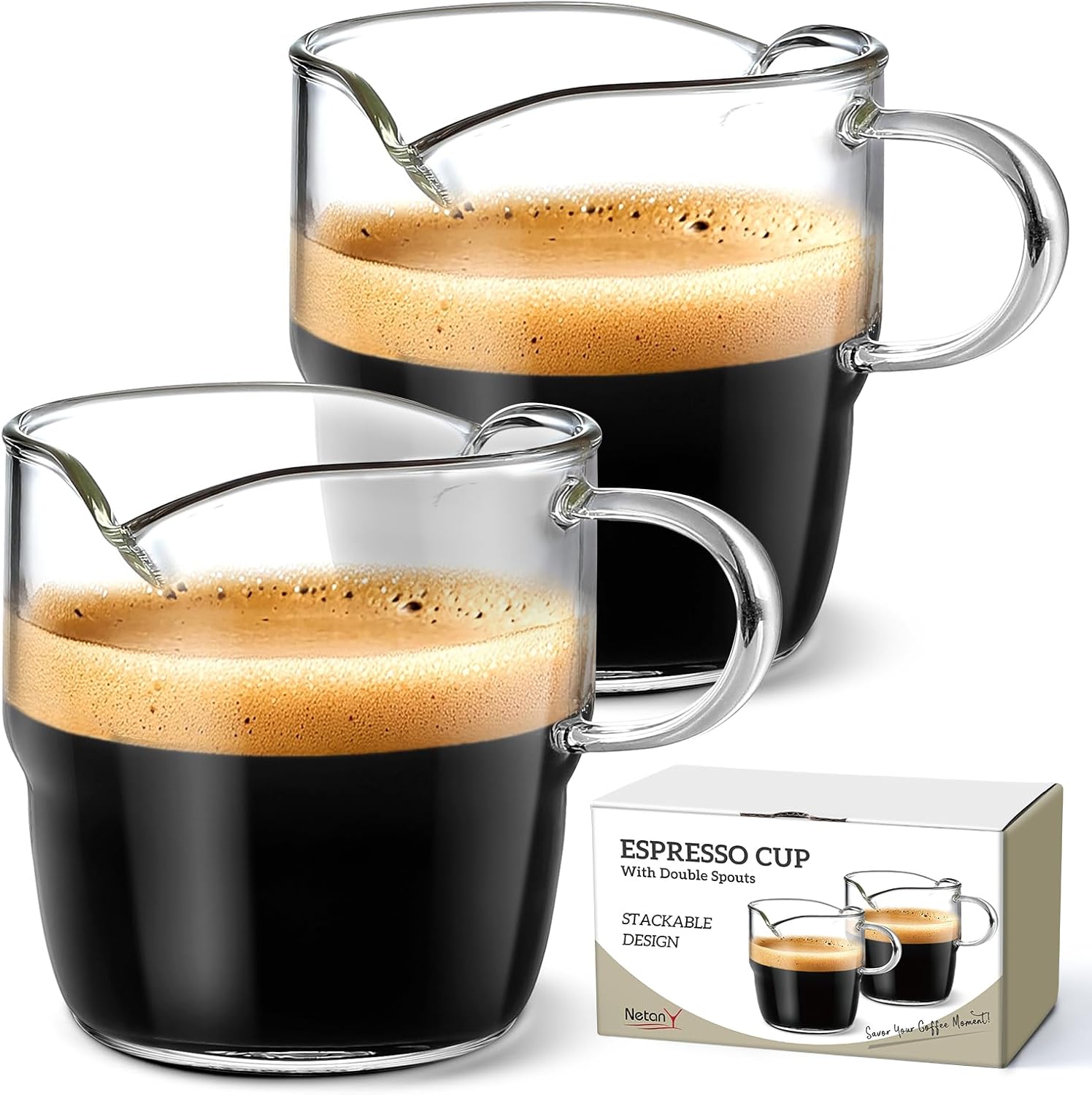 NETANY 6 OZ Espresso Cups Set of 2,