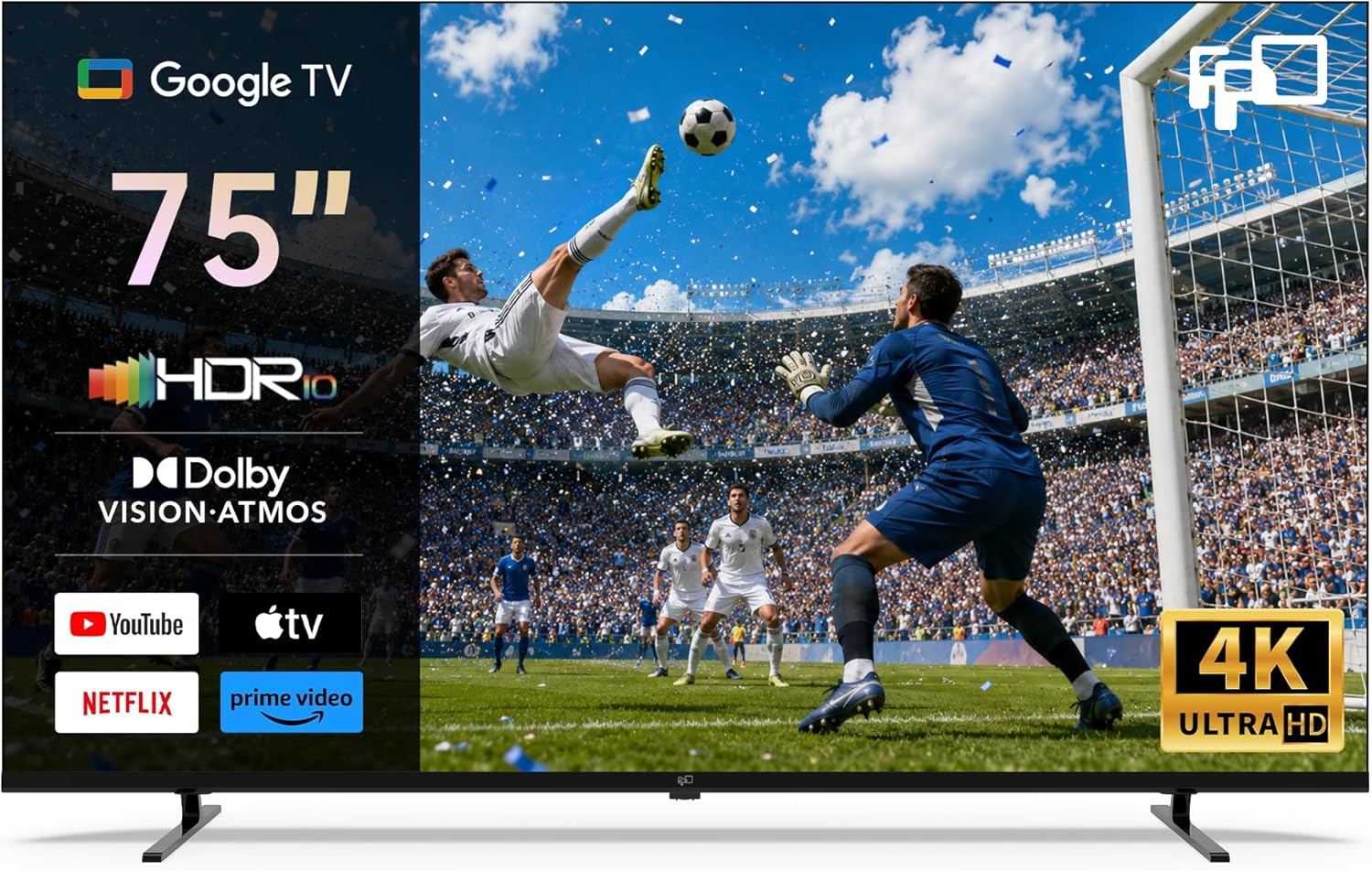 FPD 75 Inch Smart TV, 4K LED Google