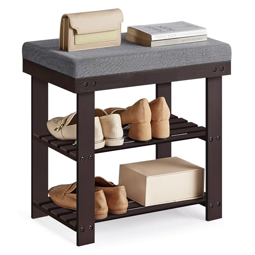 SONGMICS Bamboo Shoe Bench, 3-Tier Shoe Rack Organizer