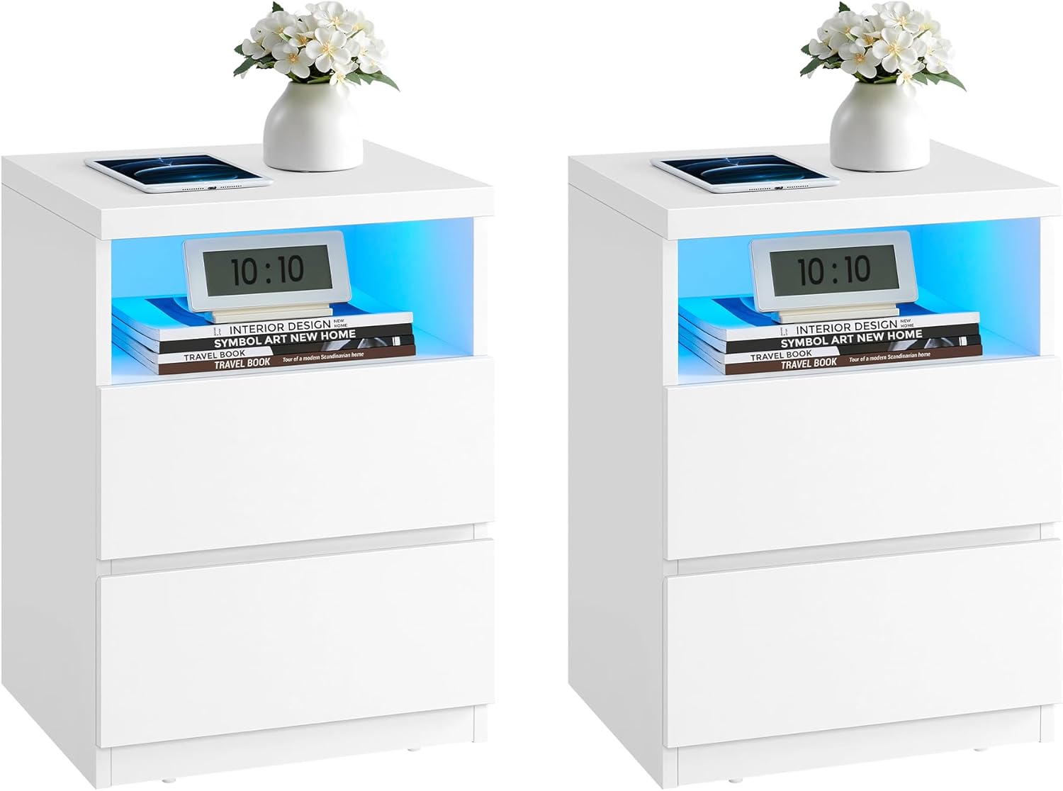 VASAGLE Set of 2 Nightstands with Adjustable LED