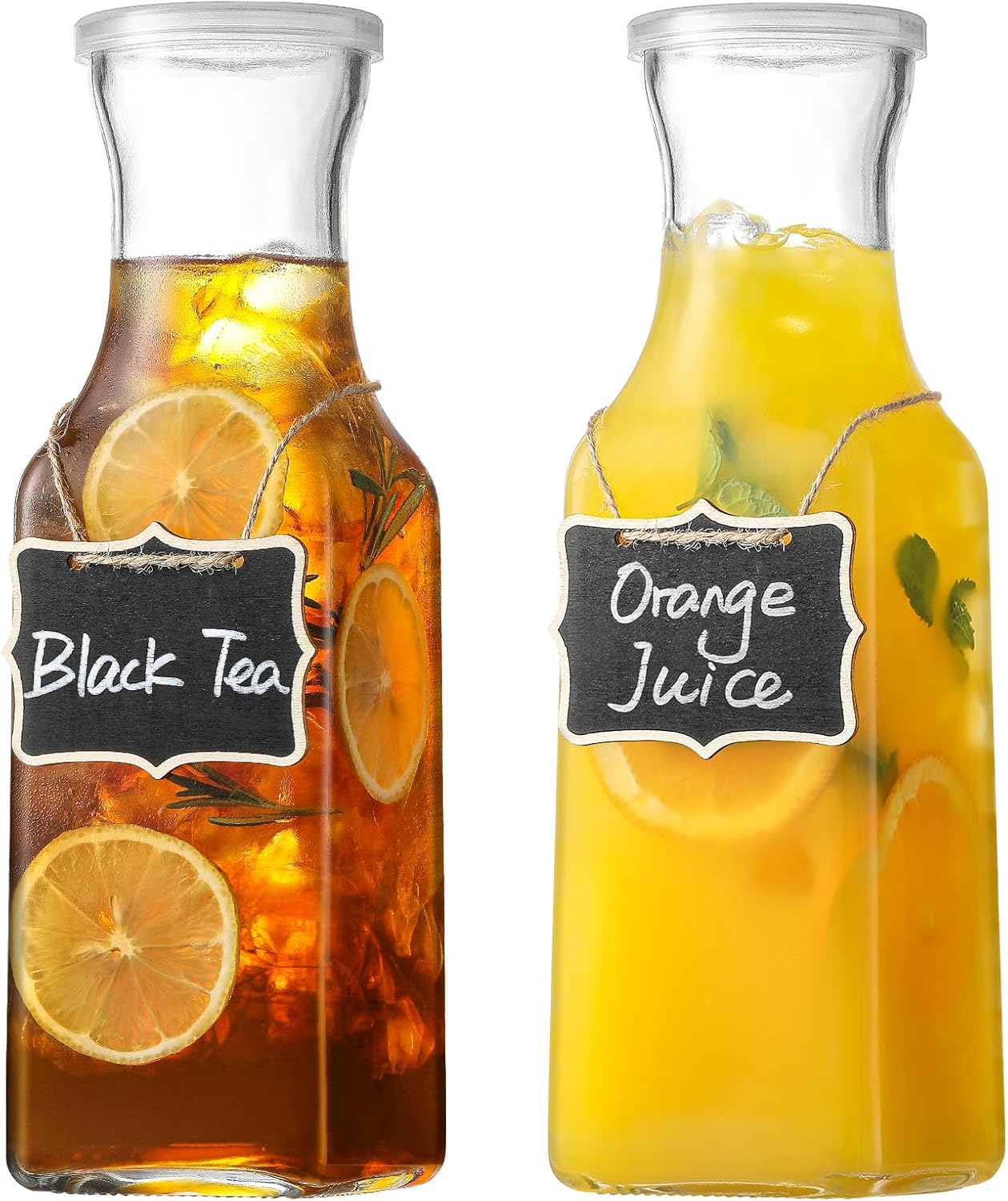 Set of 2 Square Glass Carafe, 1 Liter