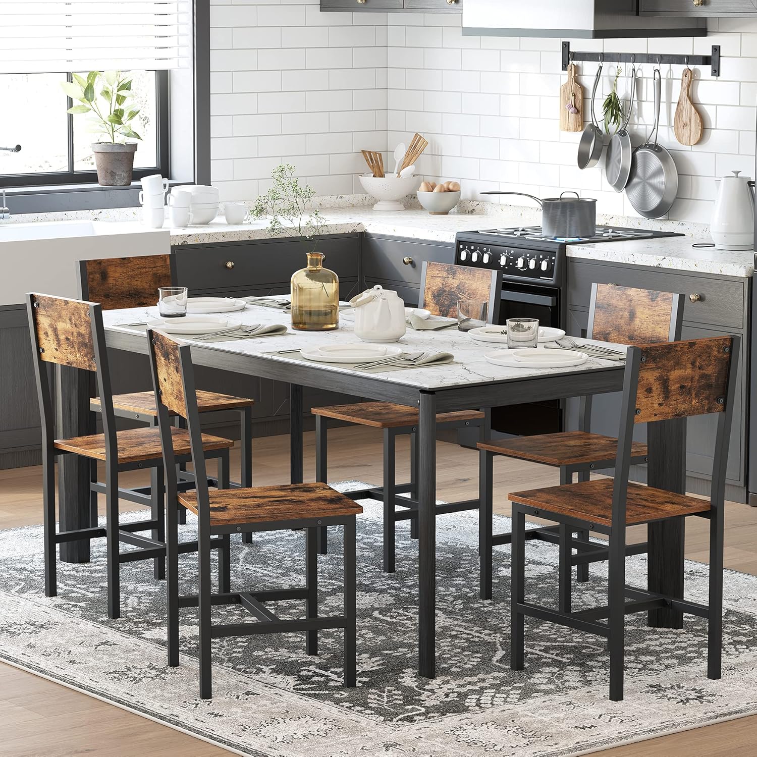 VASAGLE Dining Chair Set of 6, Wood Kitchen