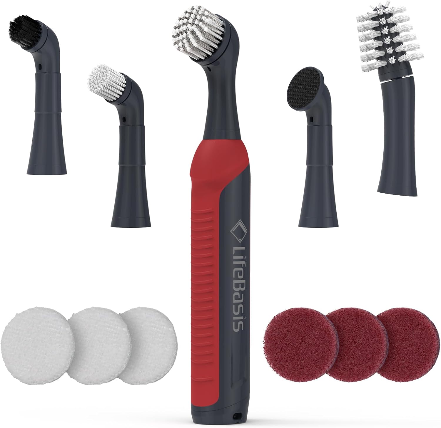 LifeBasis Rechargeable Power Scrubber 11-Piece Kit, Cordless Electric